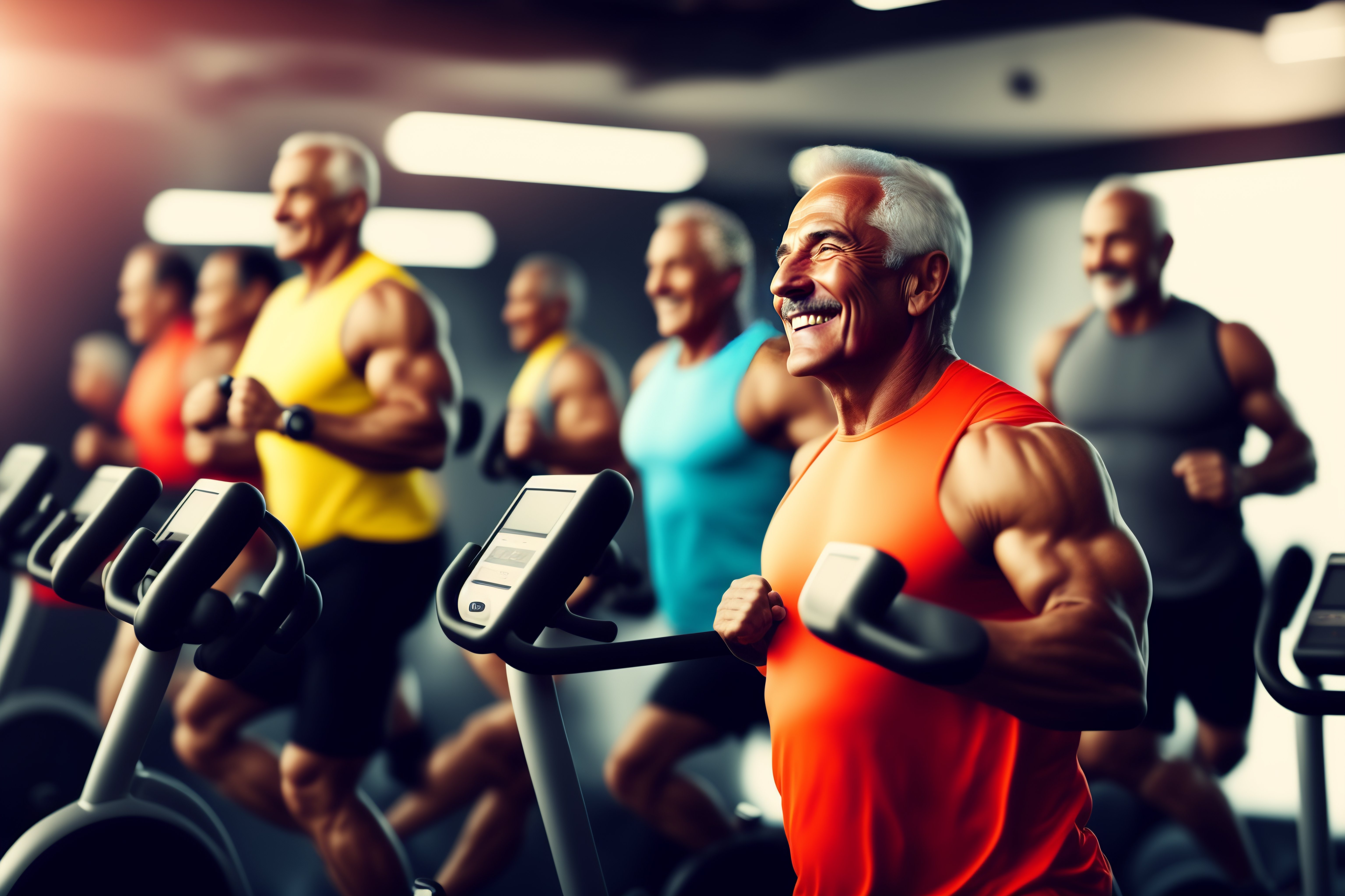 Lexica - Middle age healthy men, happy, in gym