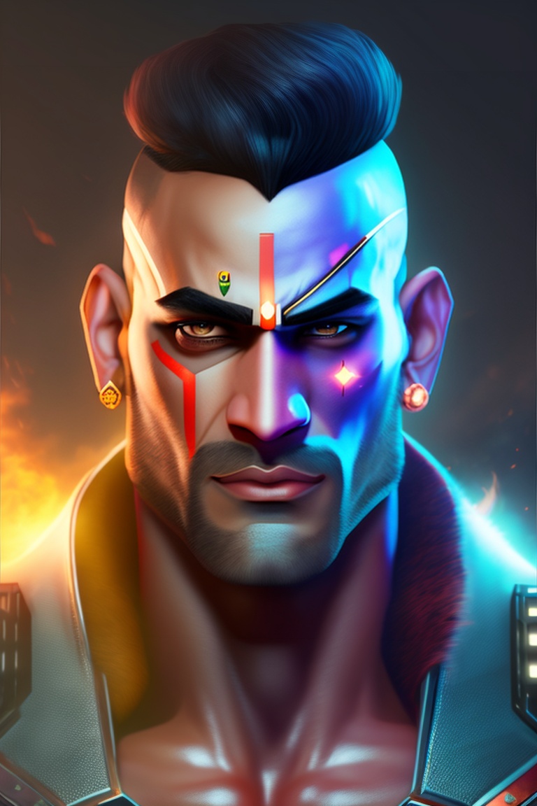 Lexica - Mahendra singh dhoni face merge with kratos cyberpunk in ...