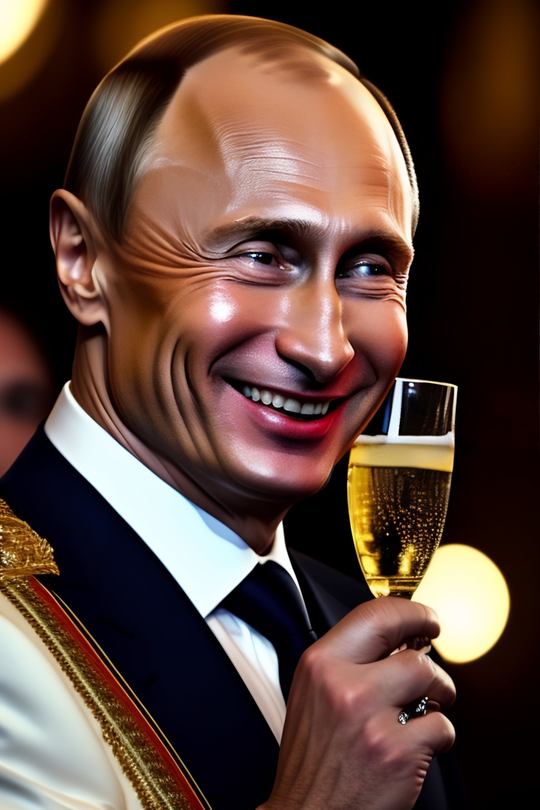 Lexica - Russian President Putin, smiling, with a glass of Champagner