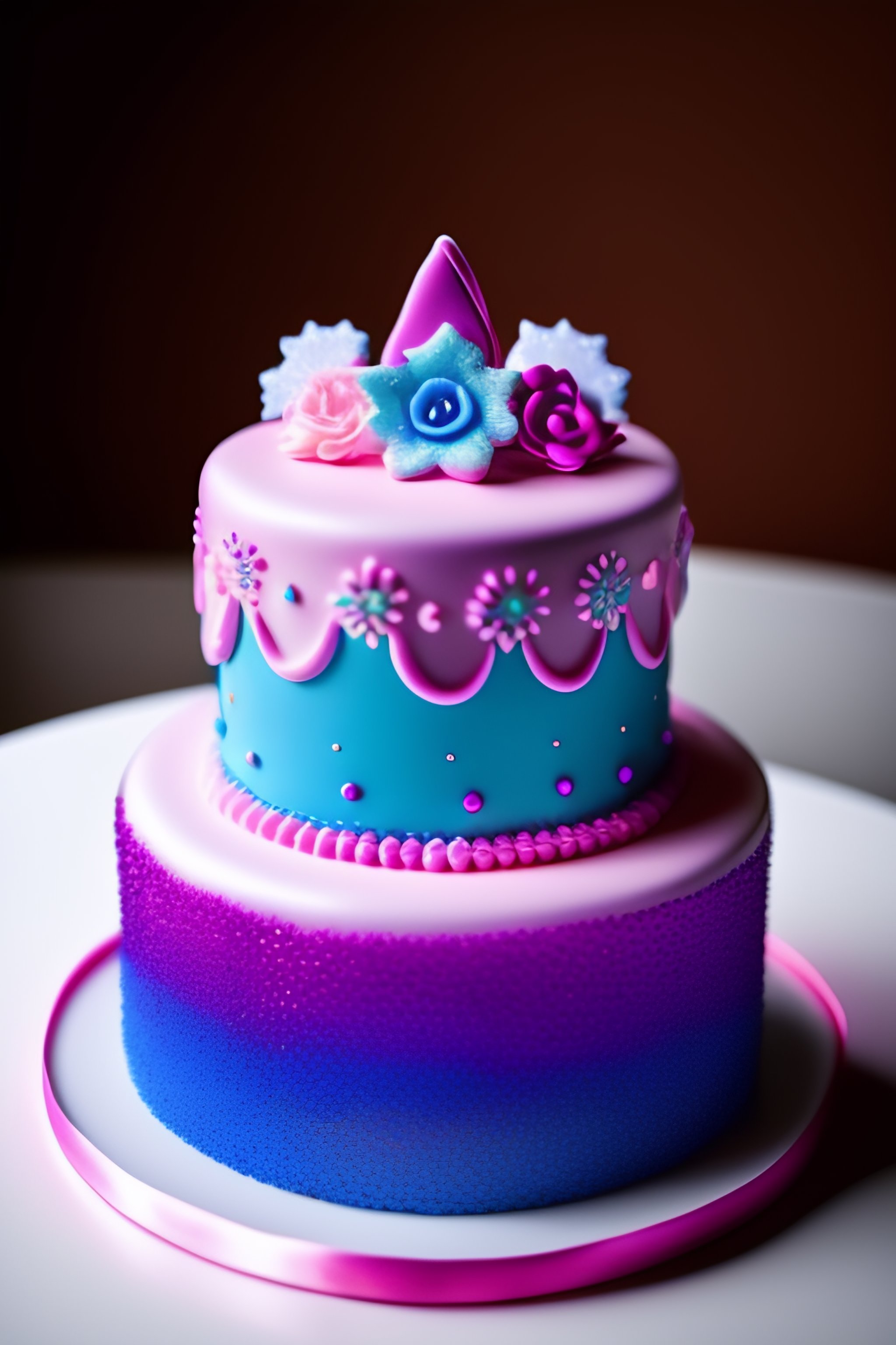 Lexica Princess winter blue pink purple birthday cake with piped flowers