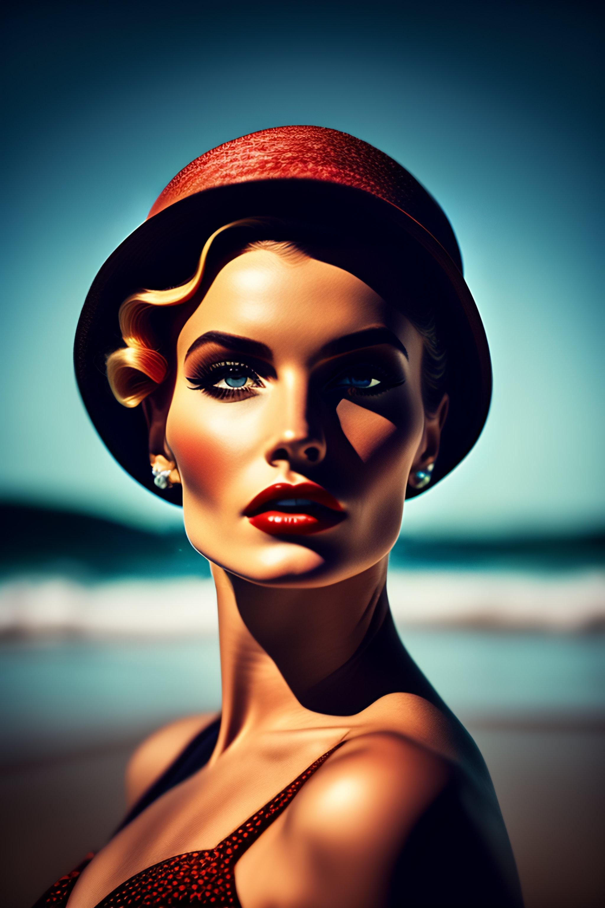 Lexica A 1950s Pin Up Girl Style Beautiful Super Model Face Symmetrical Cinematic Shot 9341