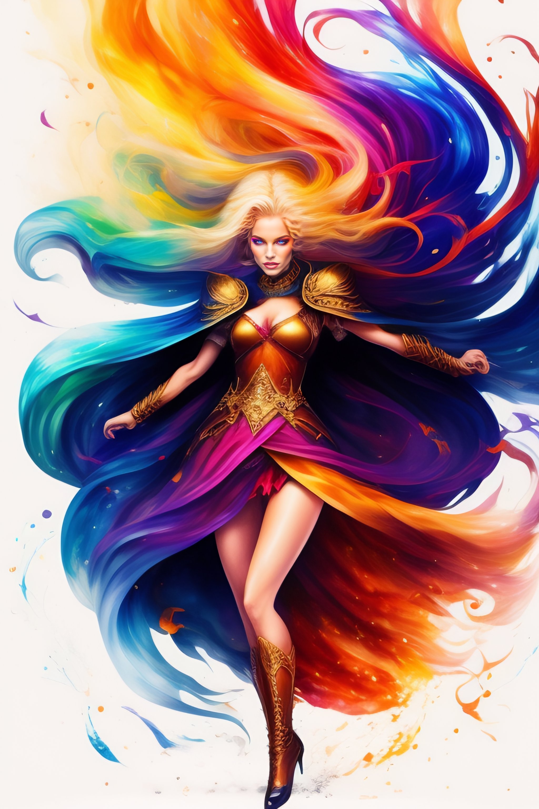 Lexica - Watercolor style, beautiful blond witch fighting deamon ...