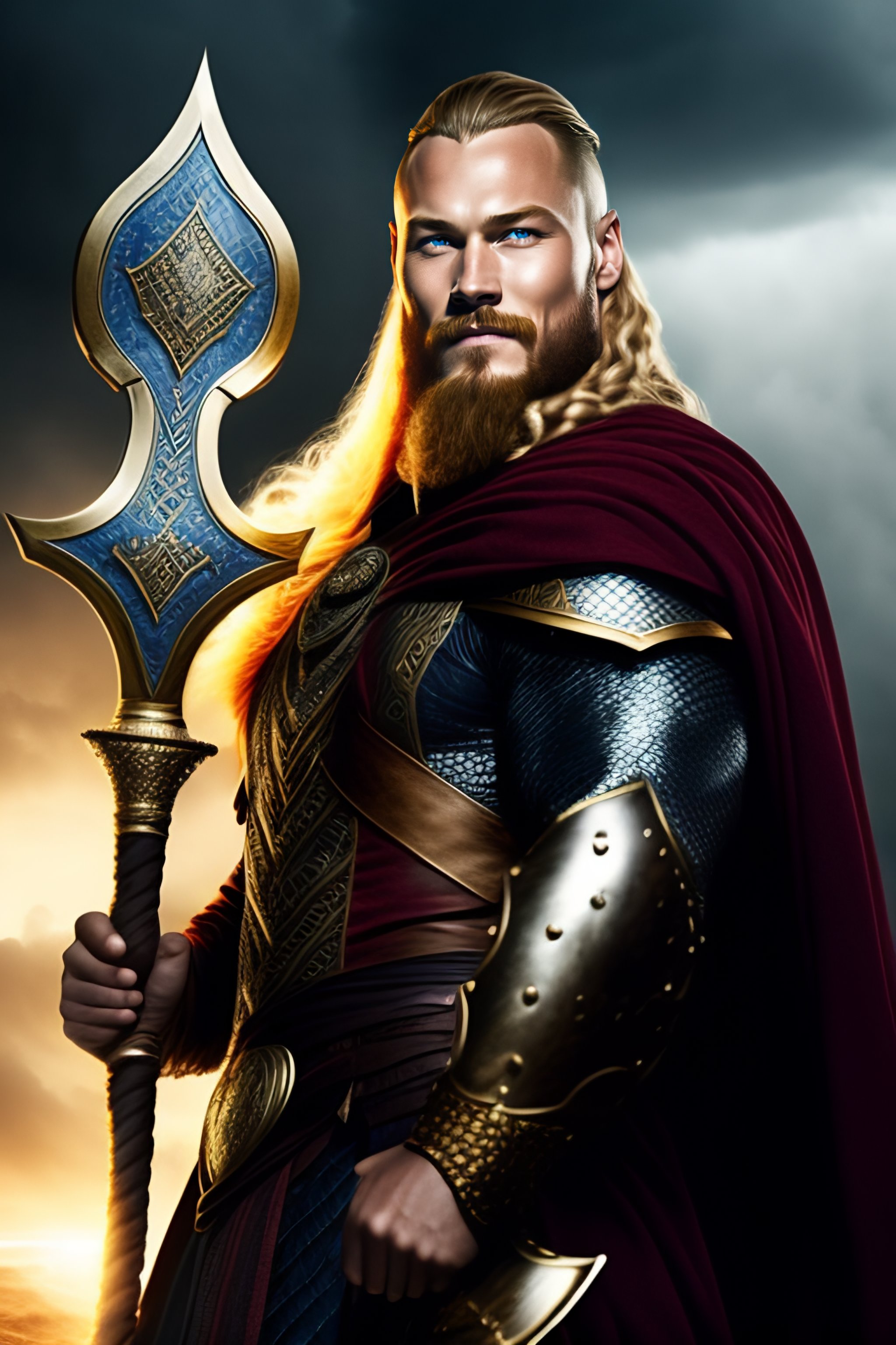 Lexica - Ragnar Lothbrok as Thor , lifting stormbreaker , smiling ...