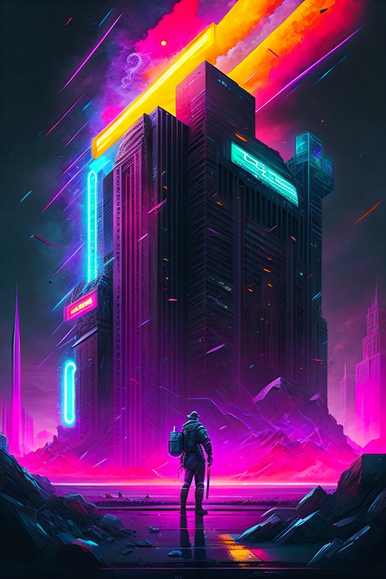 Lexica - Gotzilla kirby, neon, cyberpunk, power, destroyed city ...