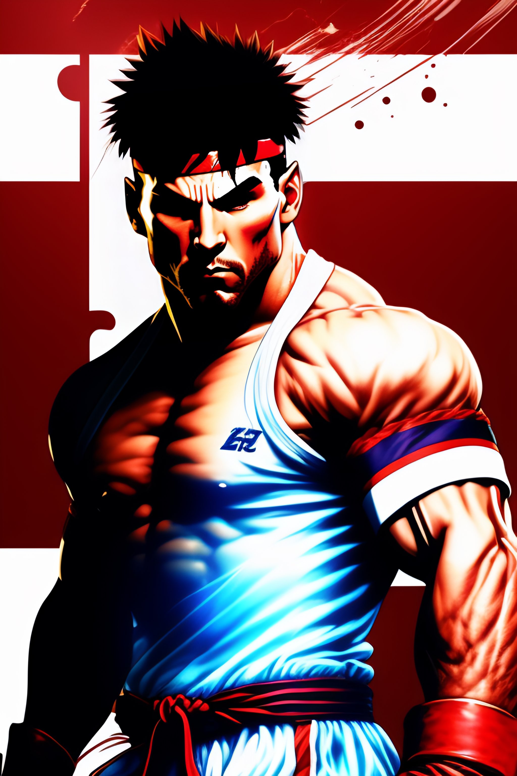 Lexica - Anime of Messi as Street Fighter Ryu holding hadouken
