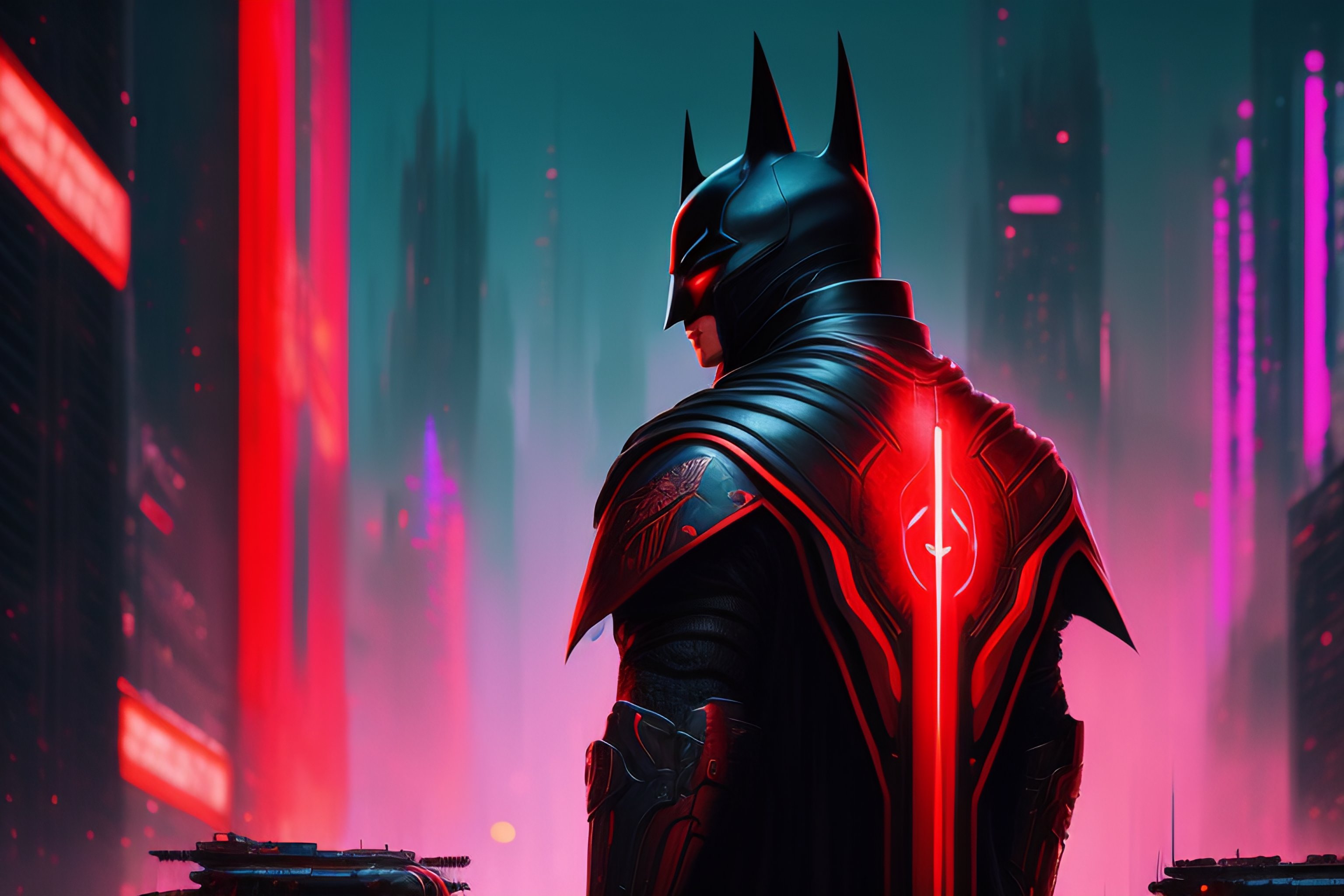 Lexica - Cyberpunk batman, red symbol, futuristic, brush strokes, oil ...