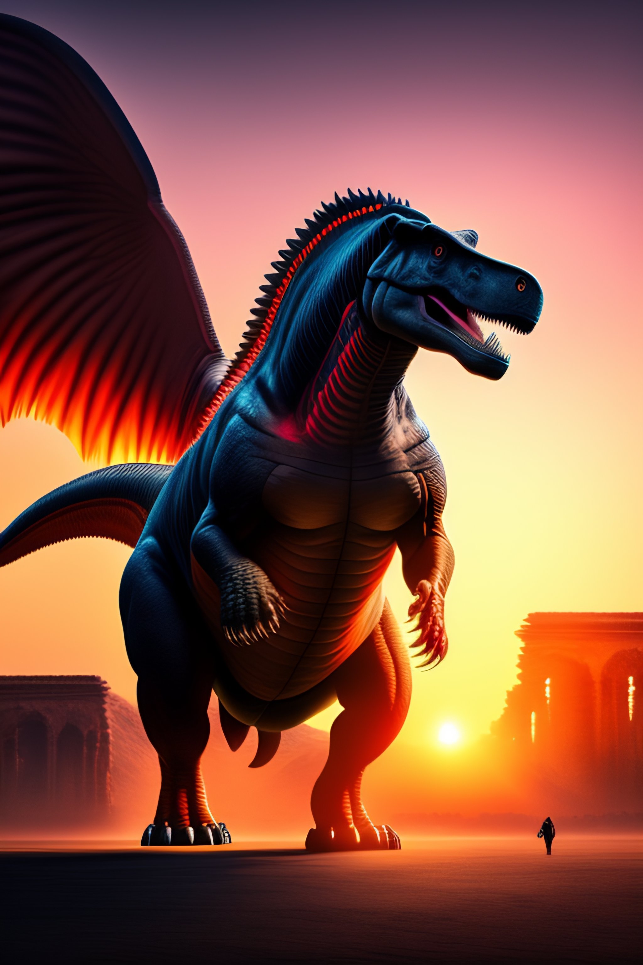 Lexica - A large tyrannosaurus rex looking human standing inferno of a ...