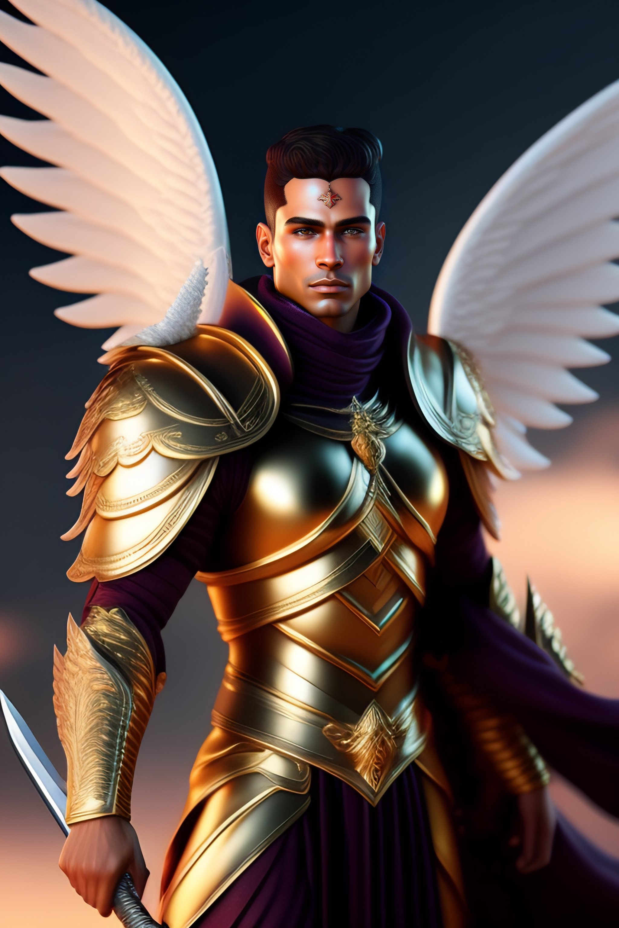 Lexica - Heavenly Angel With Bright Shiny Wings, Wearing Body Armor 