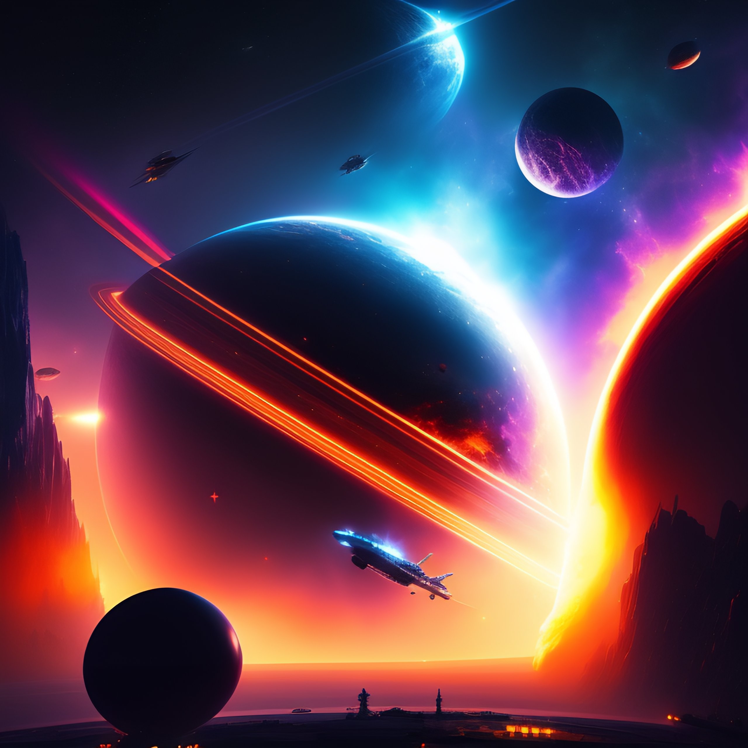 Lexica - A space battle scene, laser beams and explosions, black hole ...