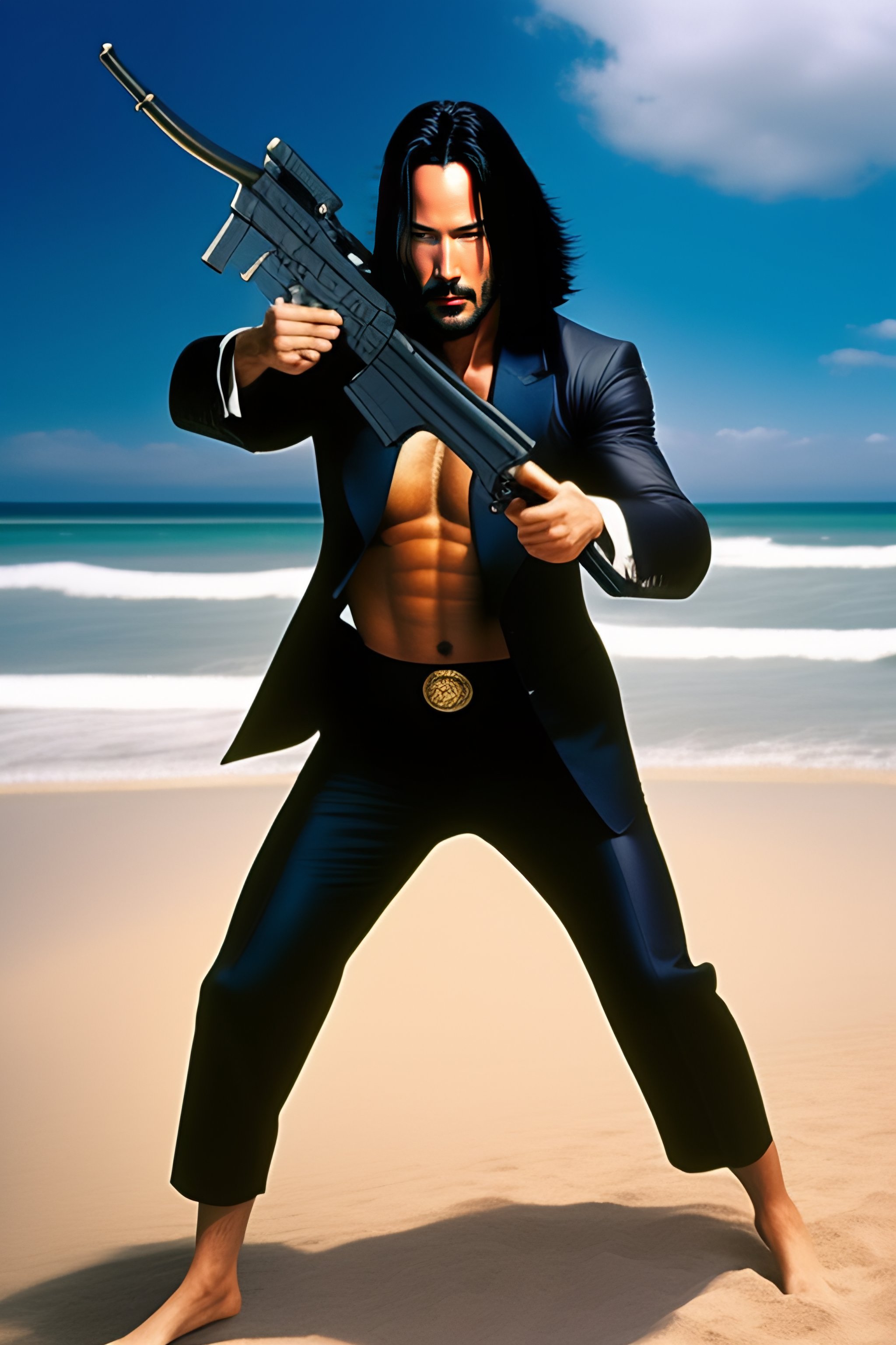 Lexica - Keanu Reeves (fighting against) Naruto, holding an AK-47 and ...