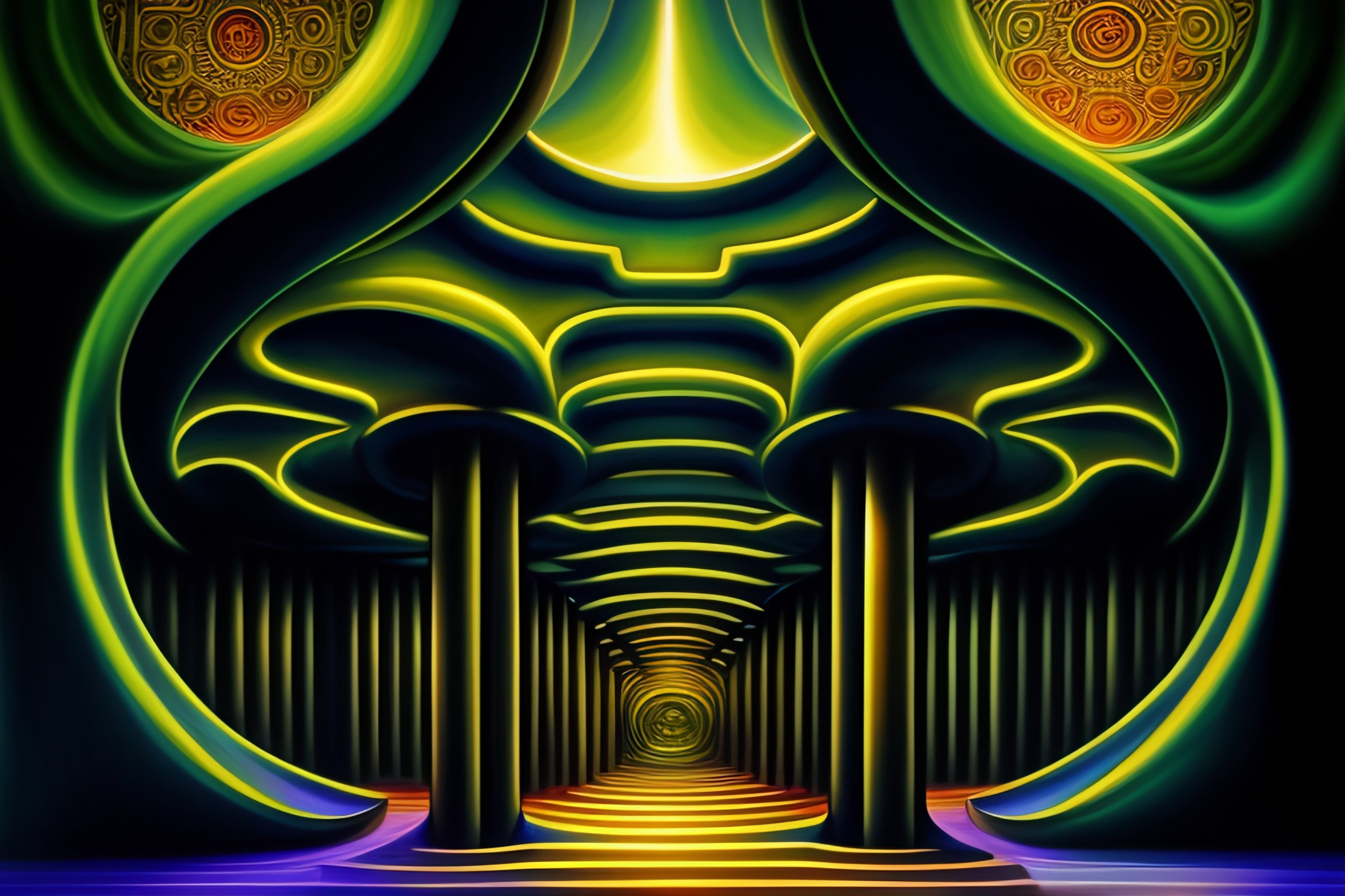 Lexica - Magic mushroom temple in the style of H.R. Giger,alex grey