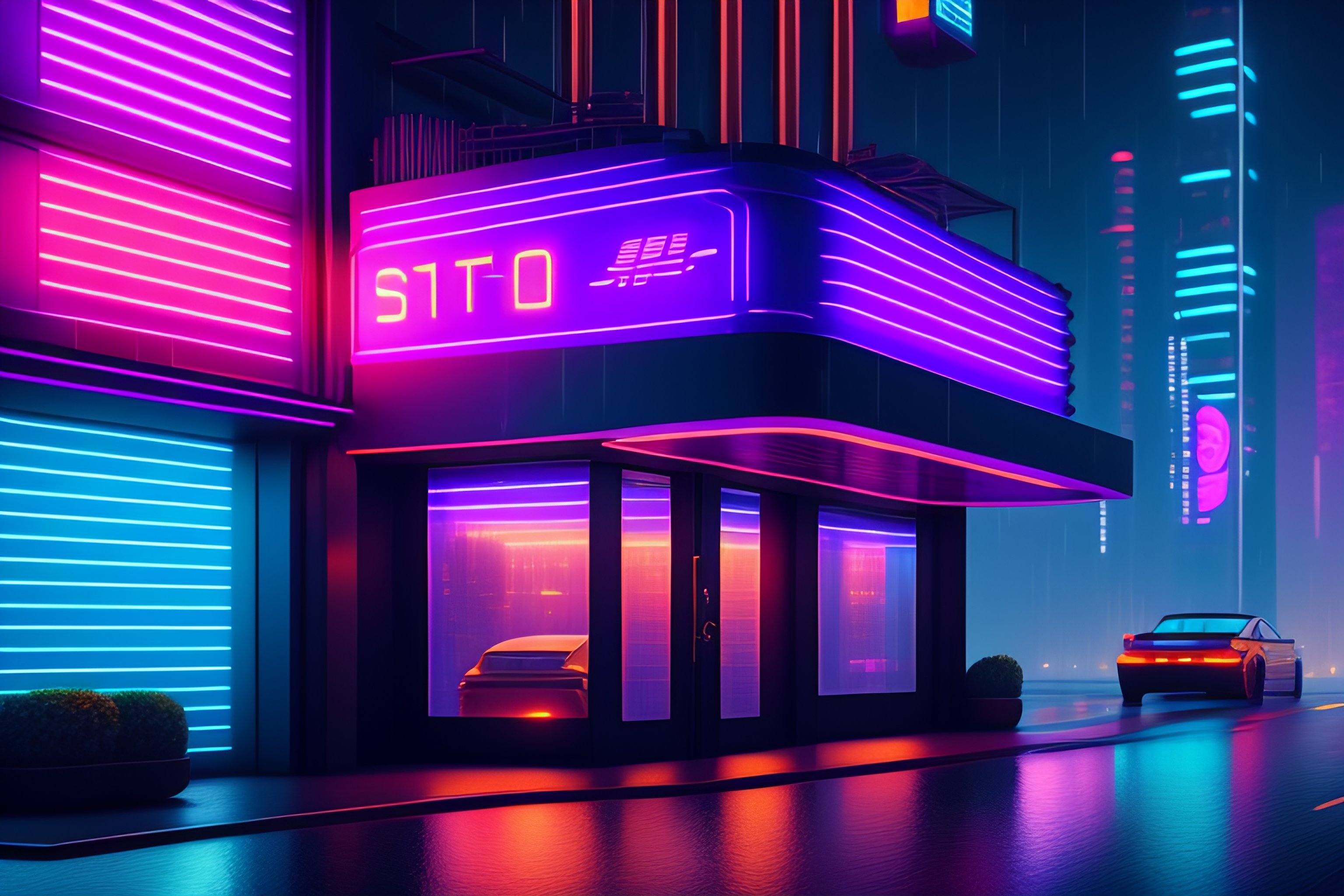 Lexica - Cyberpunk city, skyline, cocktail club door outside, its ...