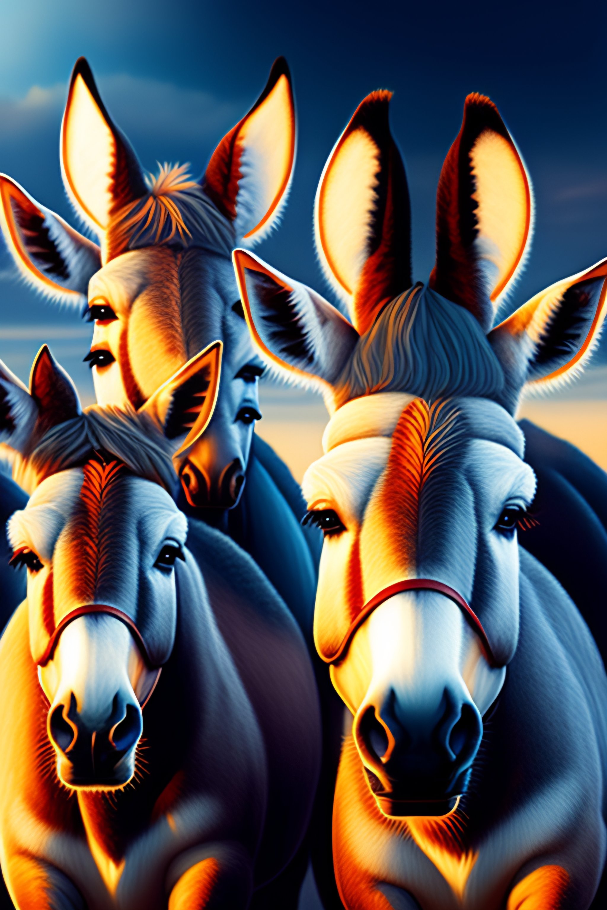 Lexica - A row of happy! donkeys!!! eating popcorn with fascination and ...