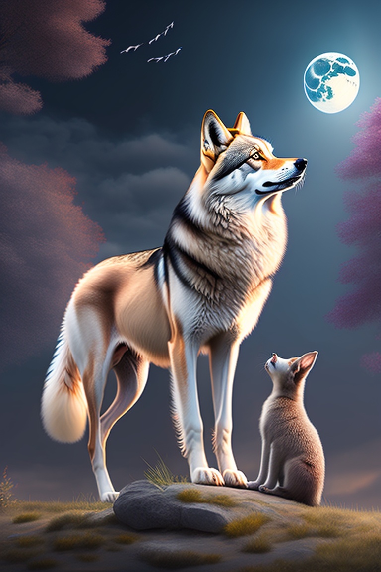 Lexica - Wolf under the moon eating a rabbit, high definition, 4k, no ...