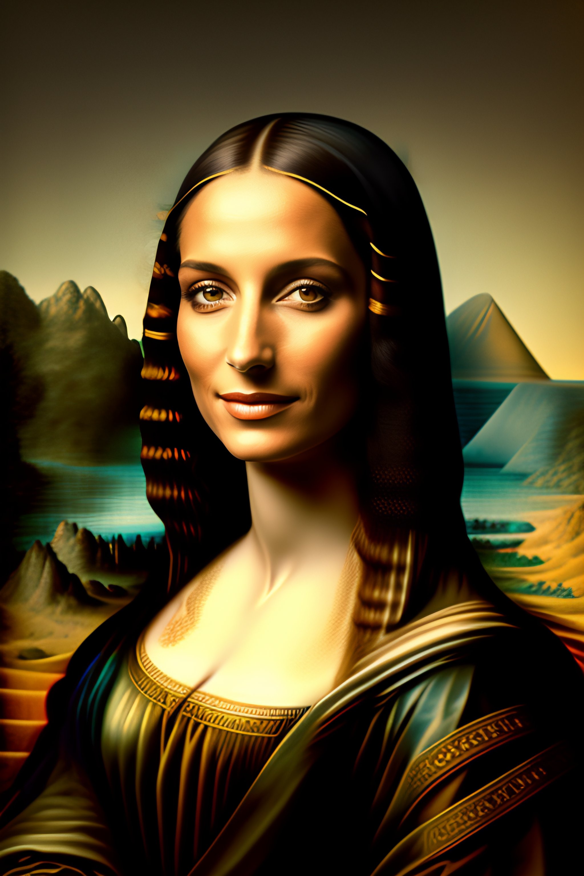 Lexica - Mona Lisa wears a pharaonic costume) photoshop design 4k real scene high quality