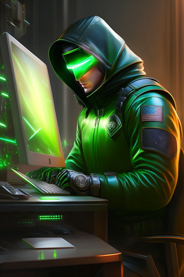 Lexica - A hacker sitting at his computer with green glare by raymond ...