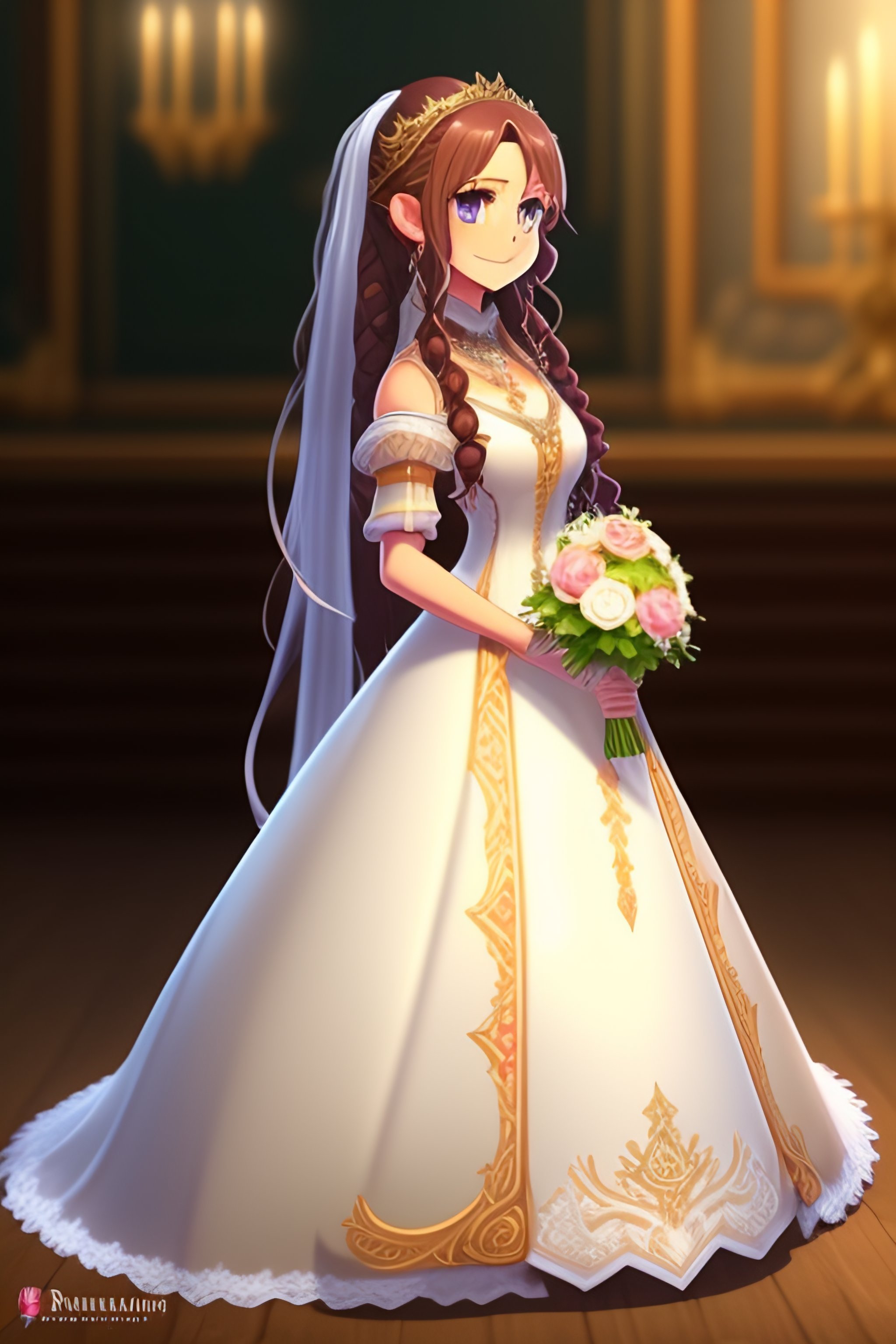 Lexica - Ludmila from Rune Factory 5 with wedding dress and long hair