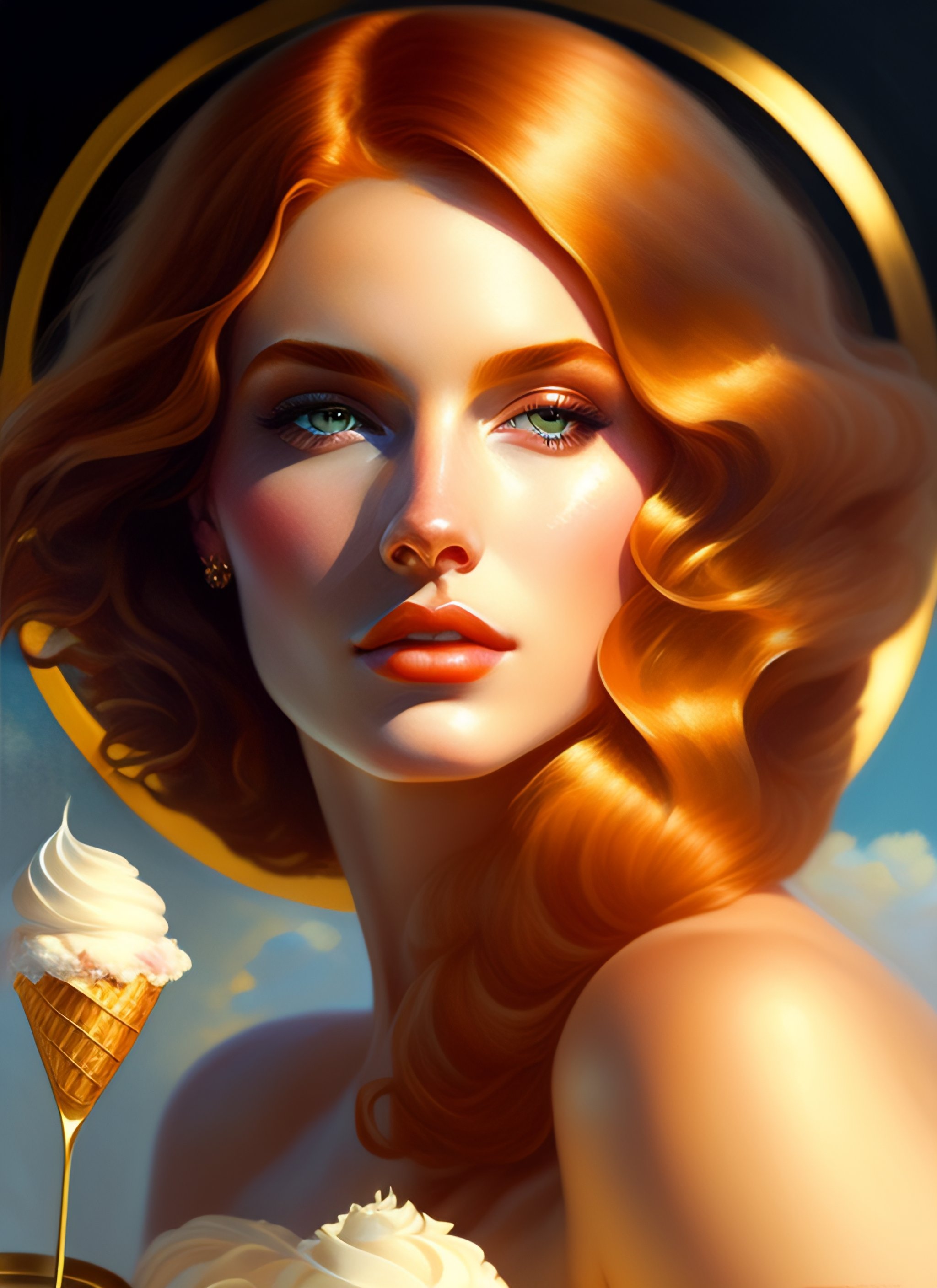 Lexica Portrait of goddess eating ice cream, art deco portrait