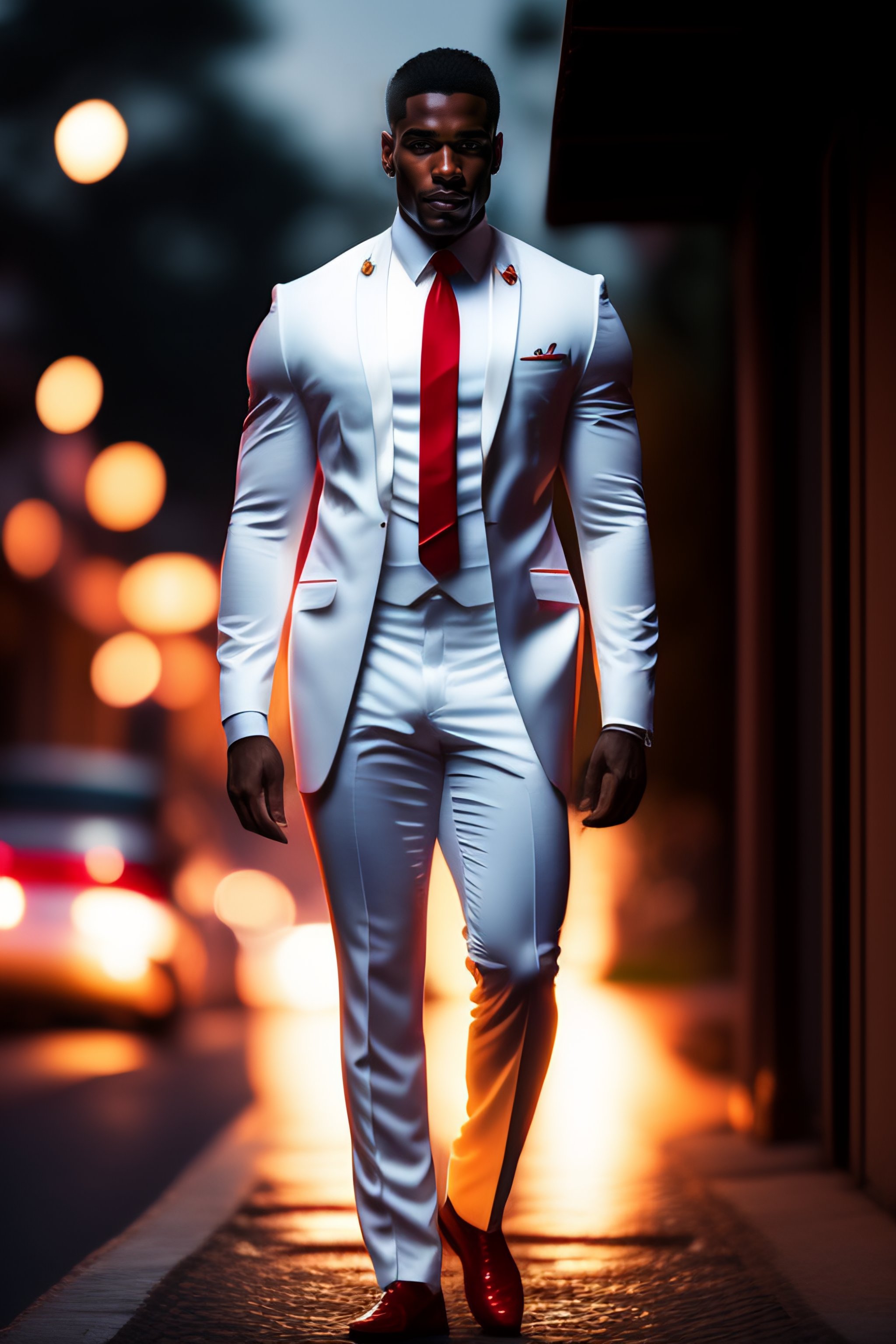 Lexica - Handsome black brazilian man wearing white suit and red tie ...