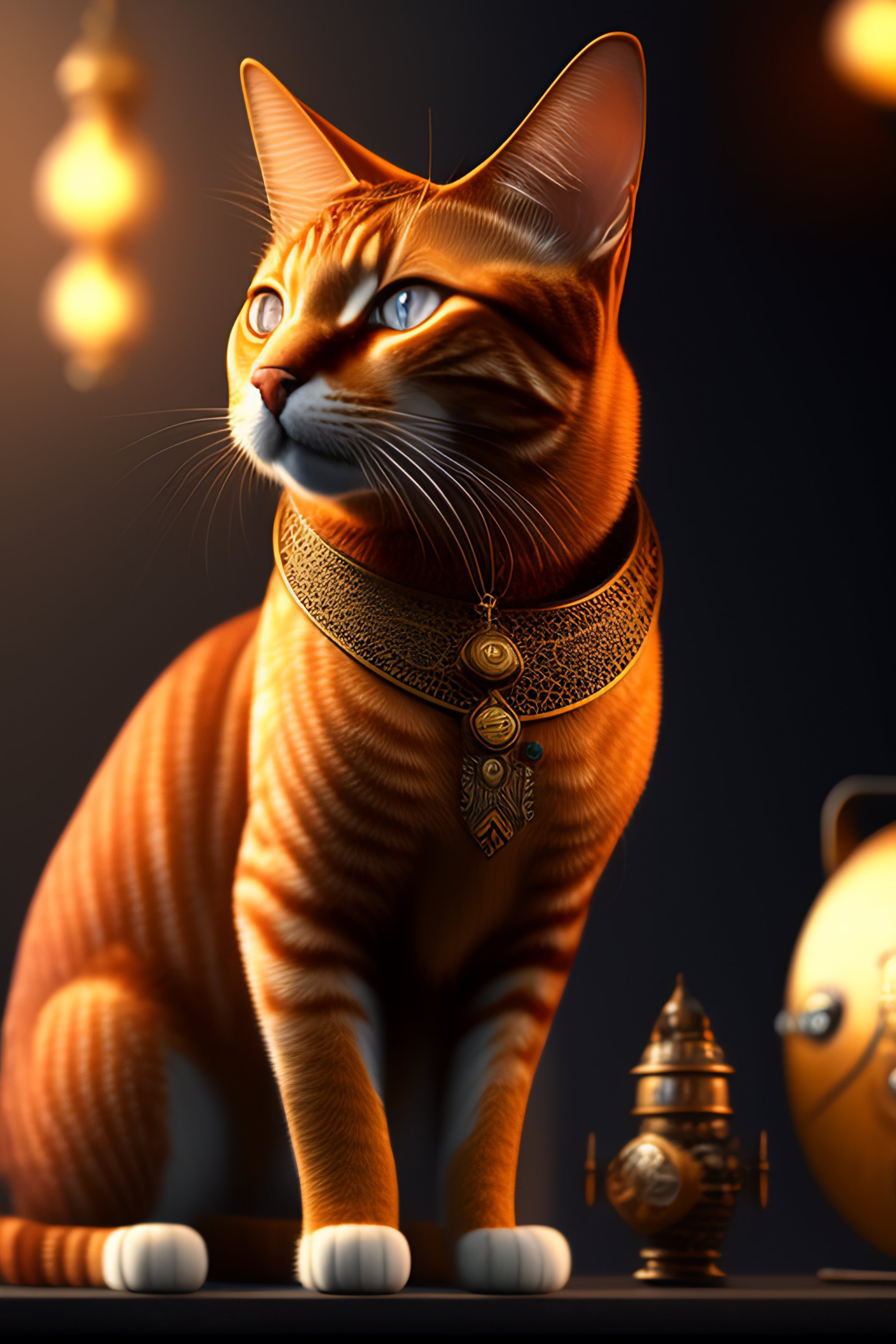 Lexica Armored ginger cat made of rusty clocks, gadgets and tools dramatic,extremely detailed