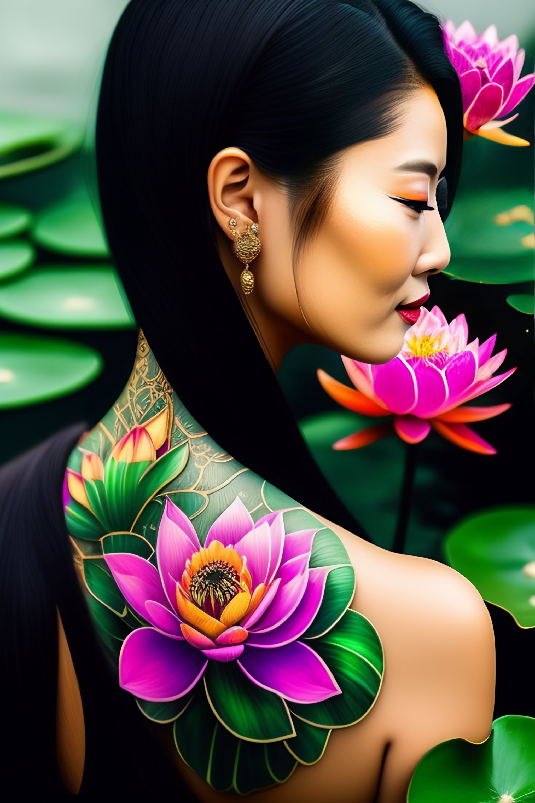 green lotus flower tattoo