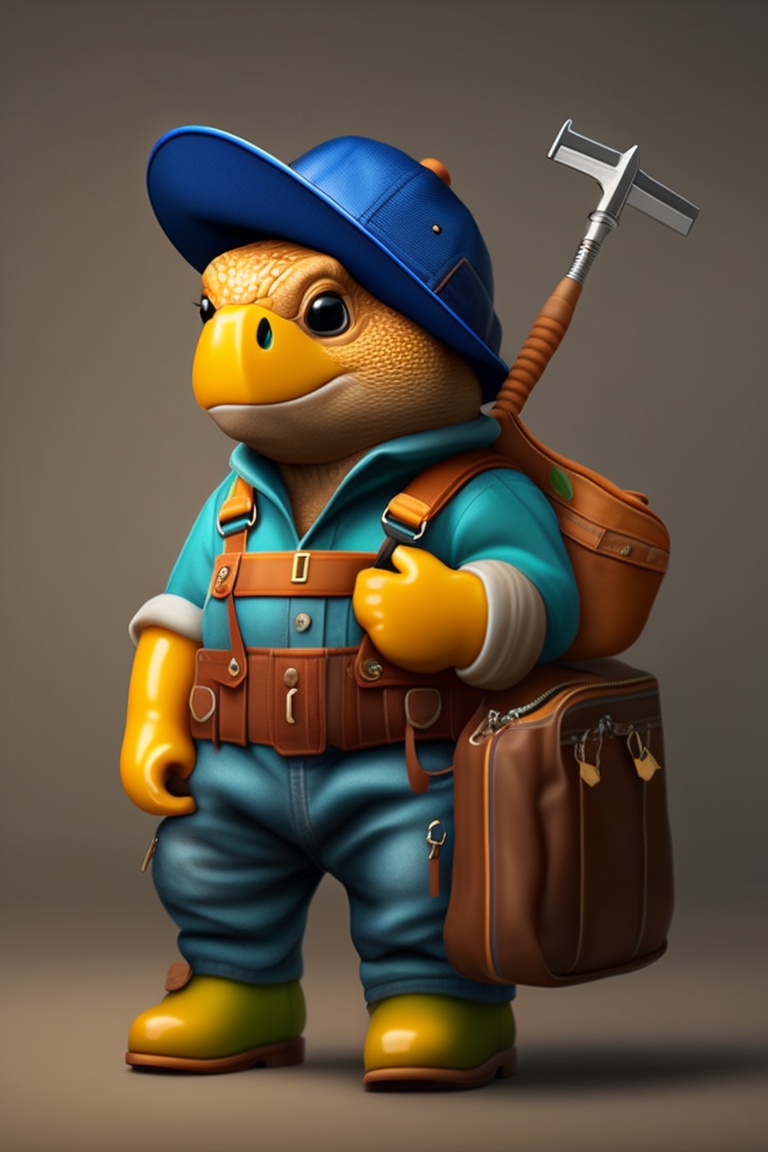 Lexica - Turtle repairman, dressed in overalls, bag with screwdrivers, keys