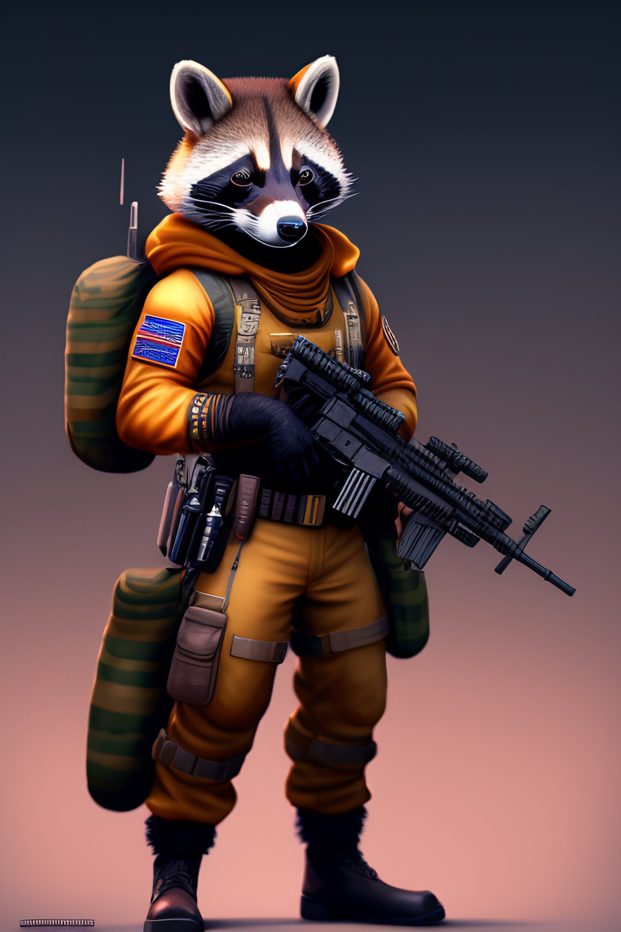 Lexica - Anthro Furry Humanoid Racoon, Military Uniform, Holding A 