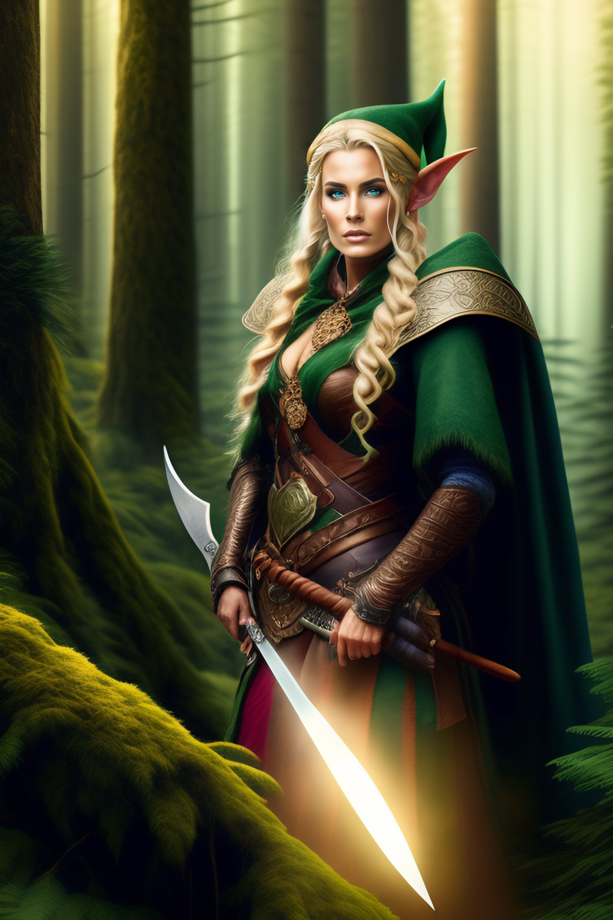 Lexica - Epic fantasy elf in a forest holding a knife