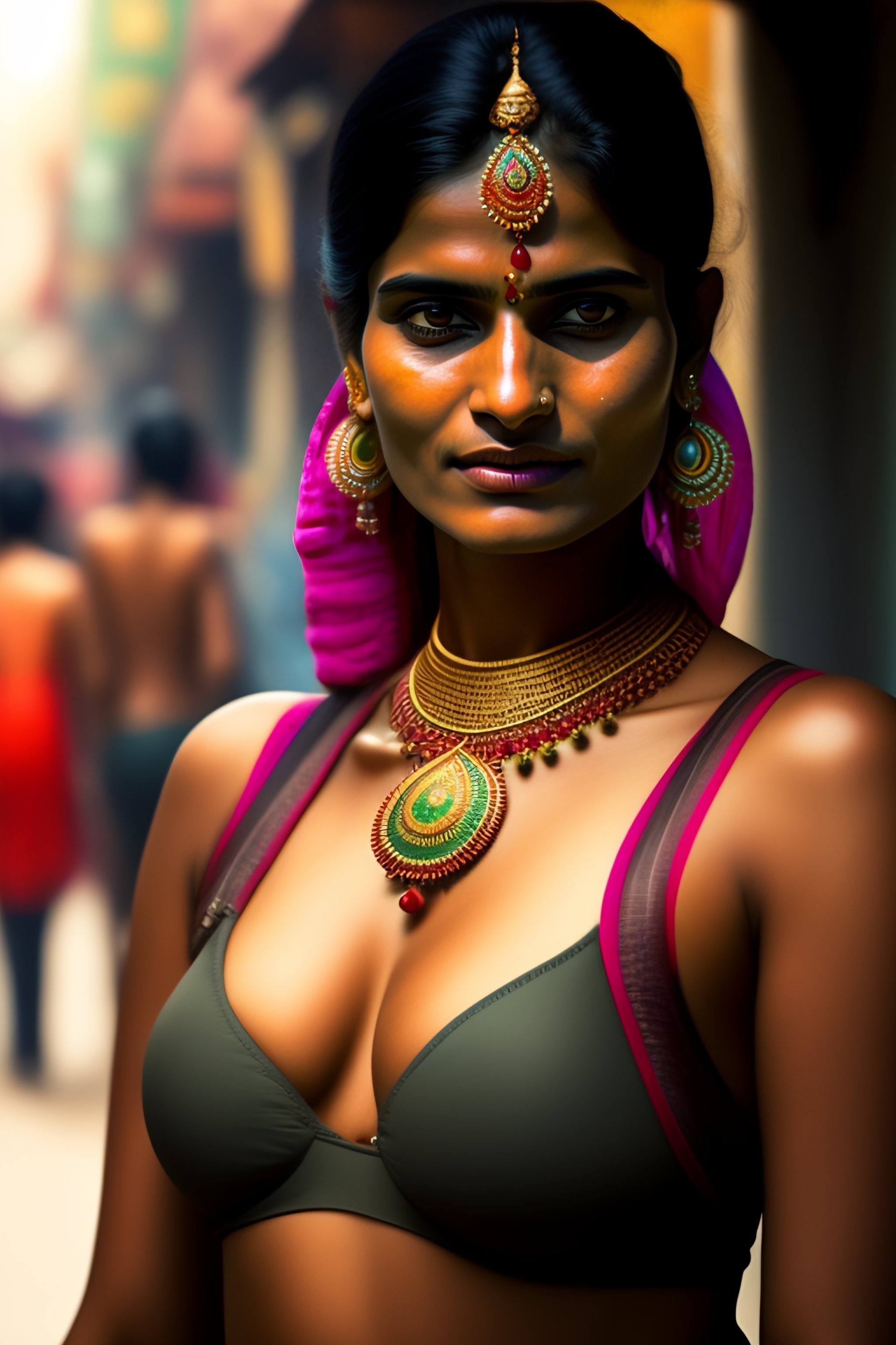 Lexica - Portrait of indian women in bra in crowded street