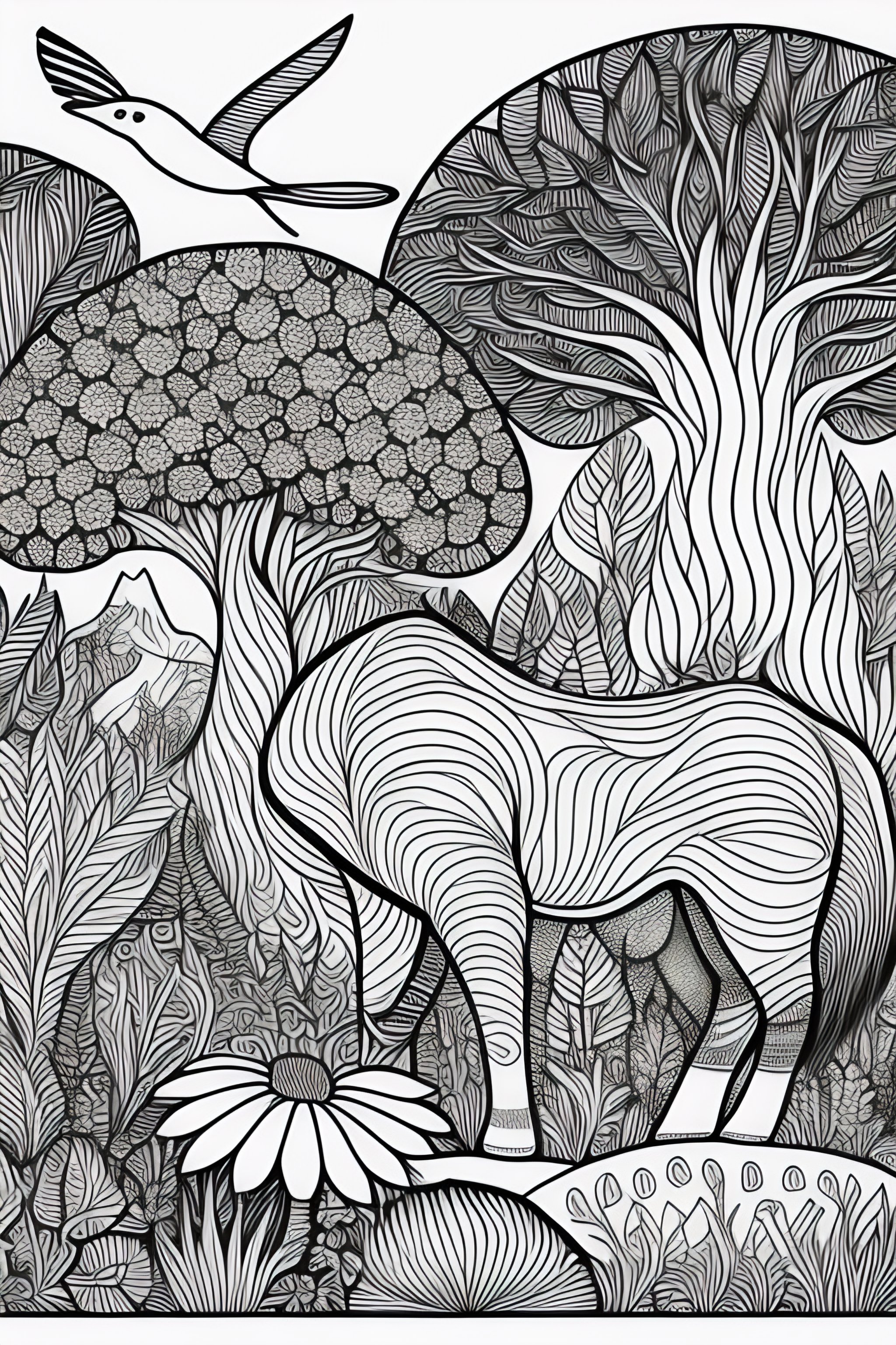 Lexica - A coloring page of animals in forest