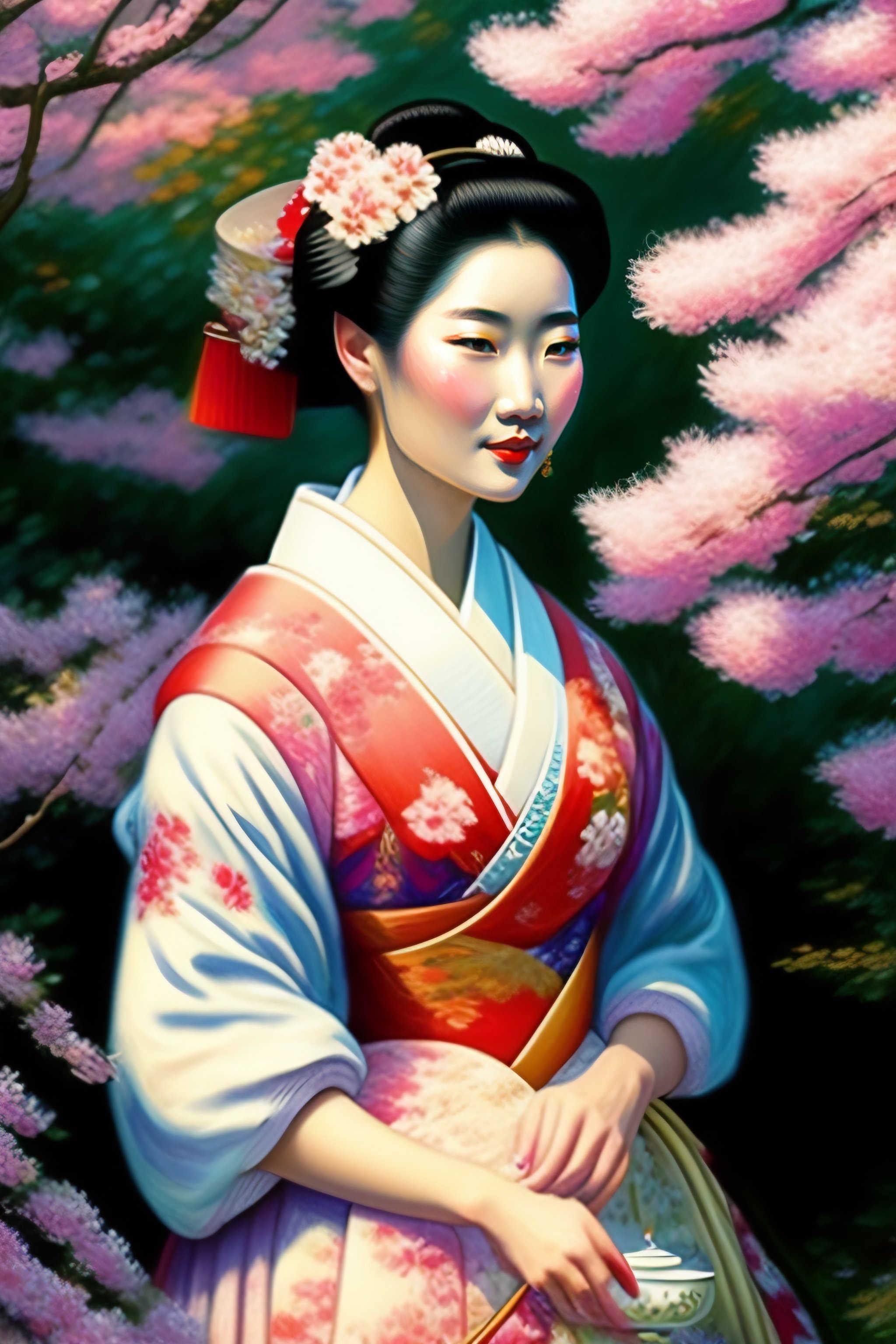 Lexica - IMPRESSIONIST STYLE PAINTING OF A GEISHA WITH DELICATE HANDS ...