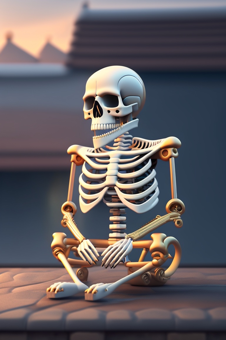 Lexica - A sad expression skeleton spending time on the rooftop ...