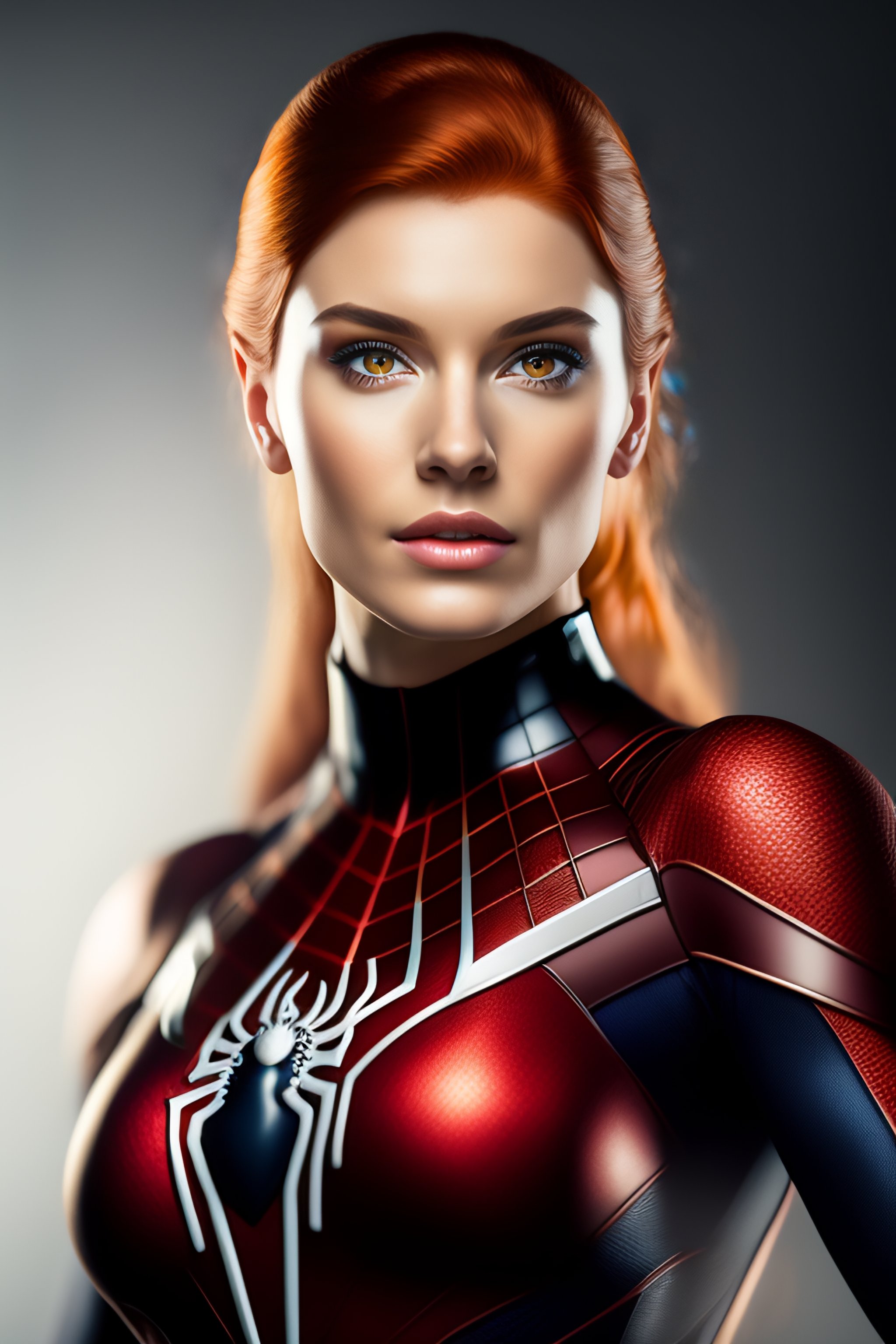 Lexica - A half body portrait of beautiful Spider-Girl, aged 18, auburn ...