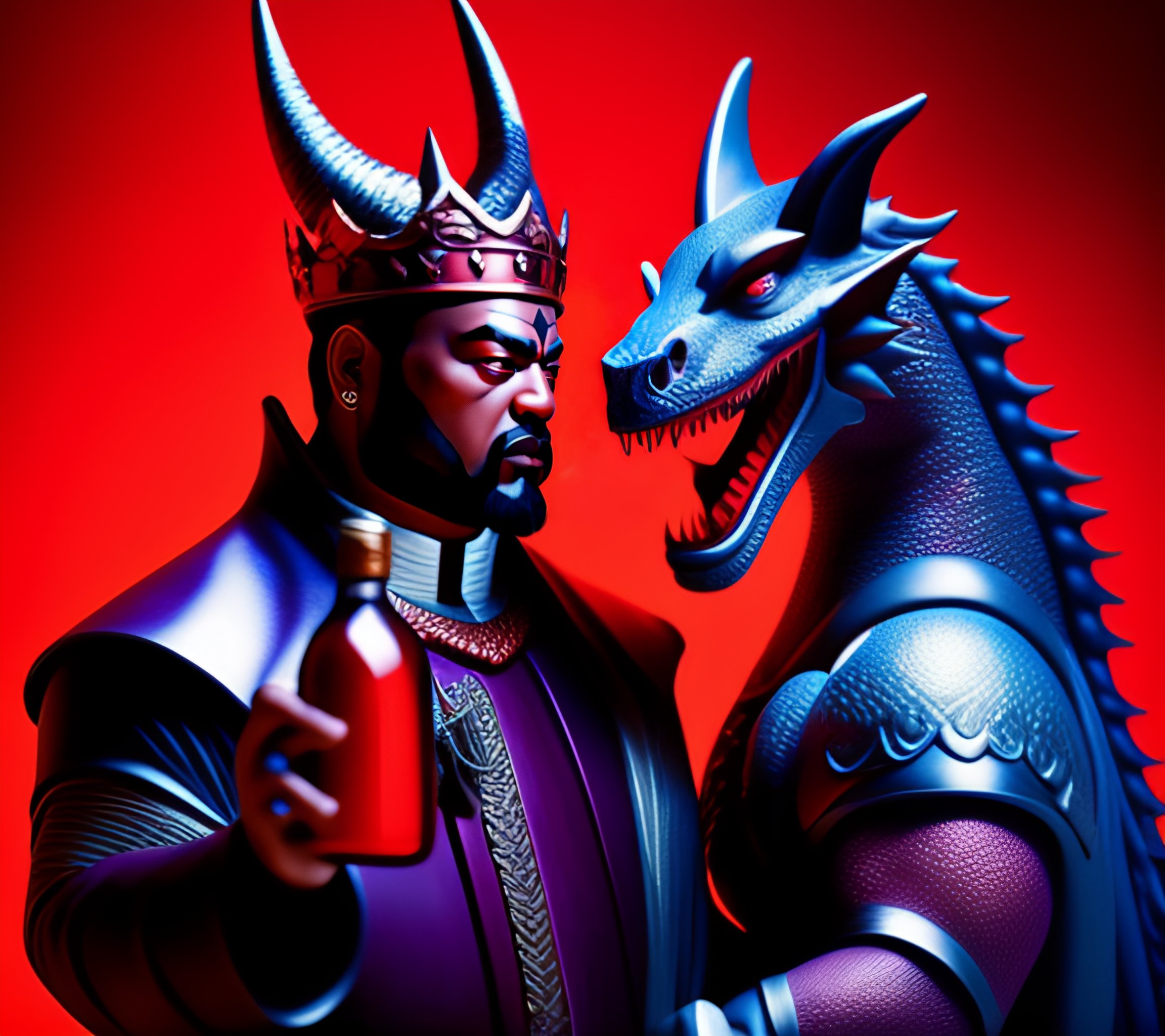 Lexica - A wise king fighting an ultra gigante mega red wine dragon