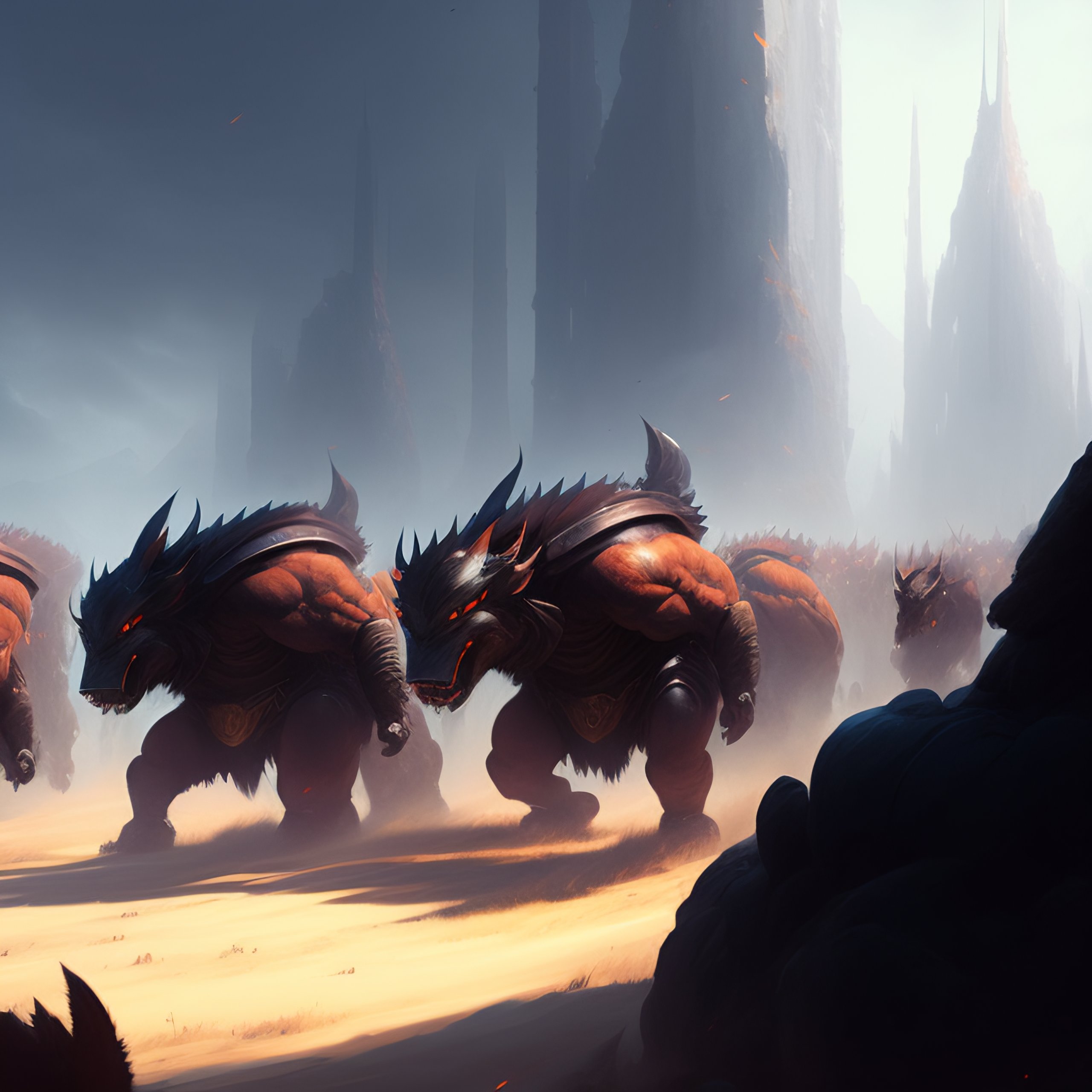 Lexica - A group of giant mostrous fomorians, battle formation, by greg ...