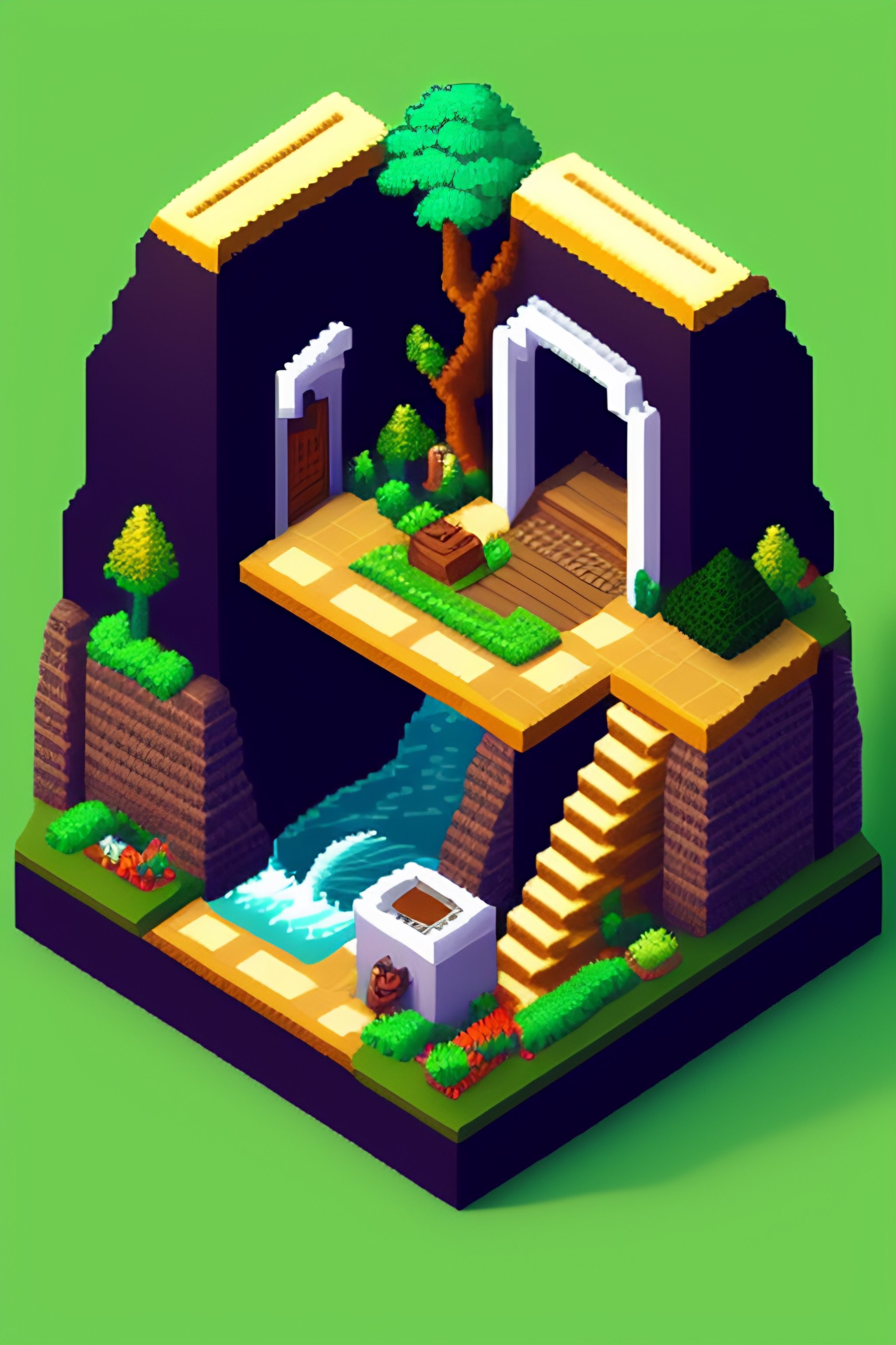 Lexica - A pixel art isometric render of a kerala village