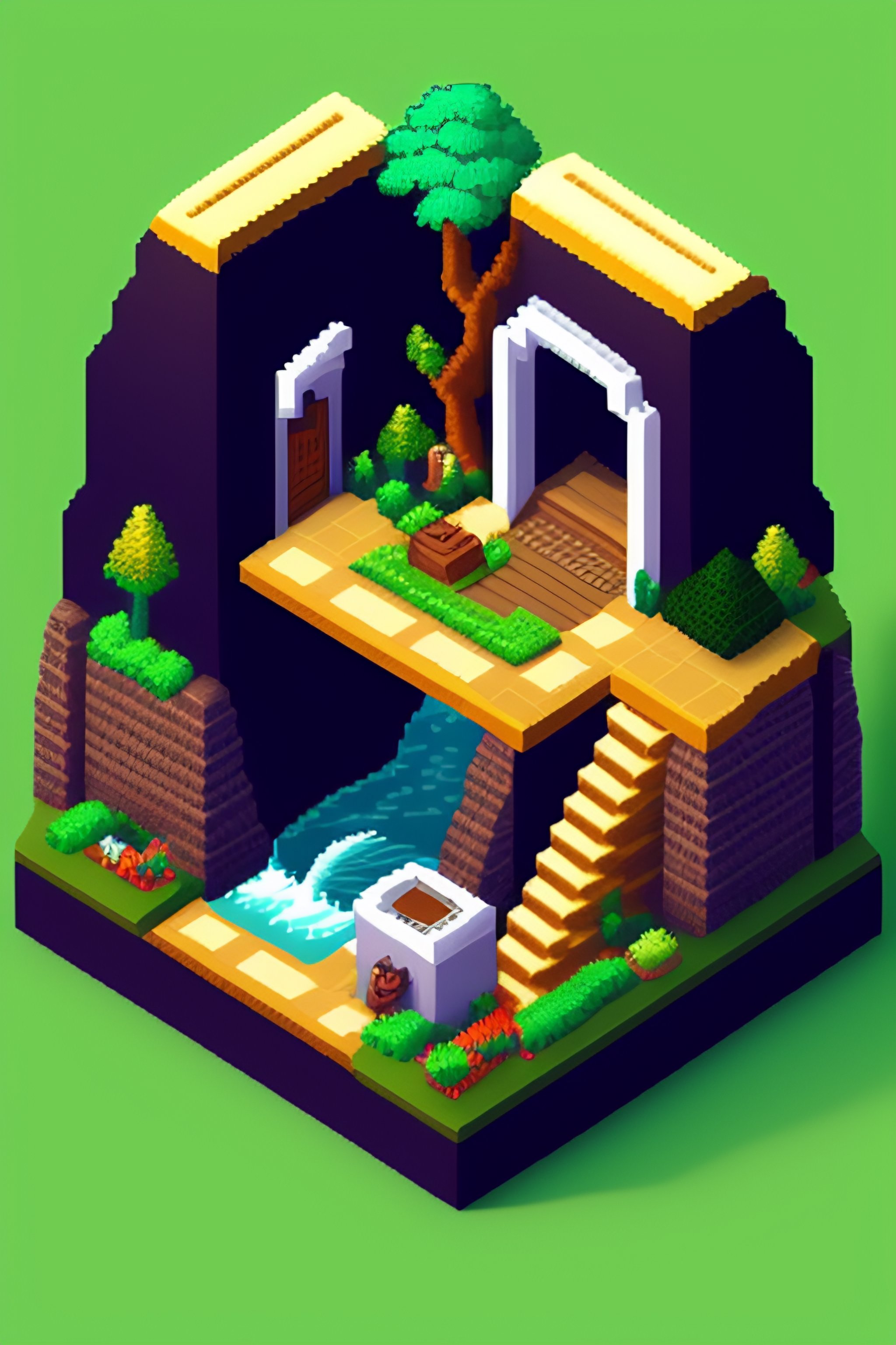 Lexica - A pixel art isometric render of a kerala village