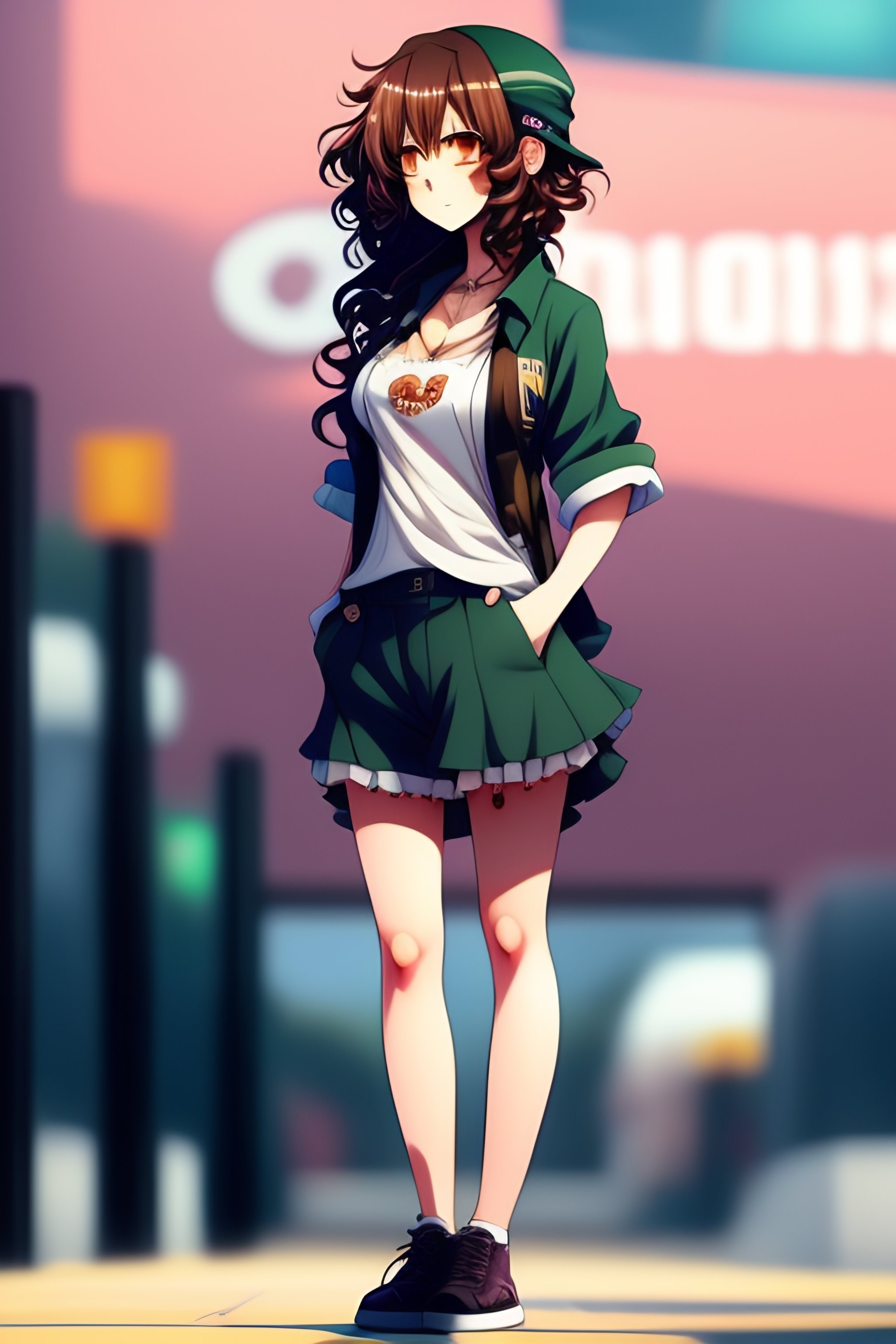 pretty anime girl with curly brown hair