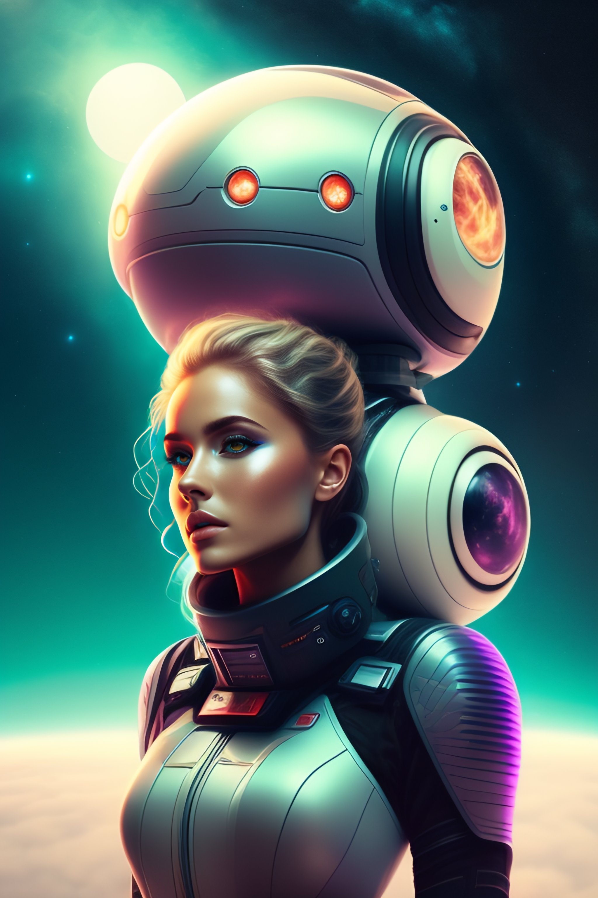 Lexica - Girl on a spaceship with a robot.