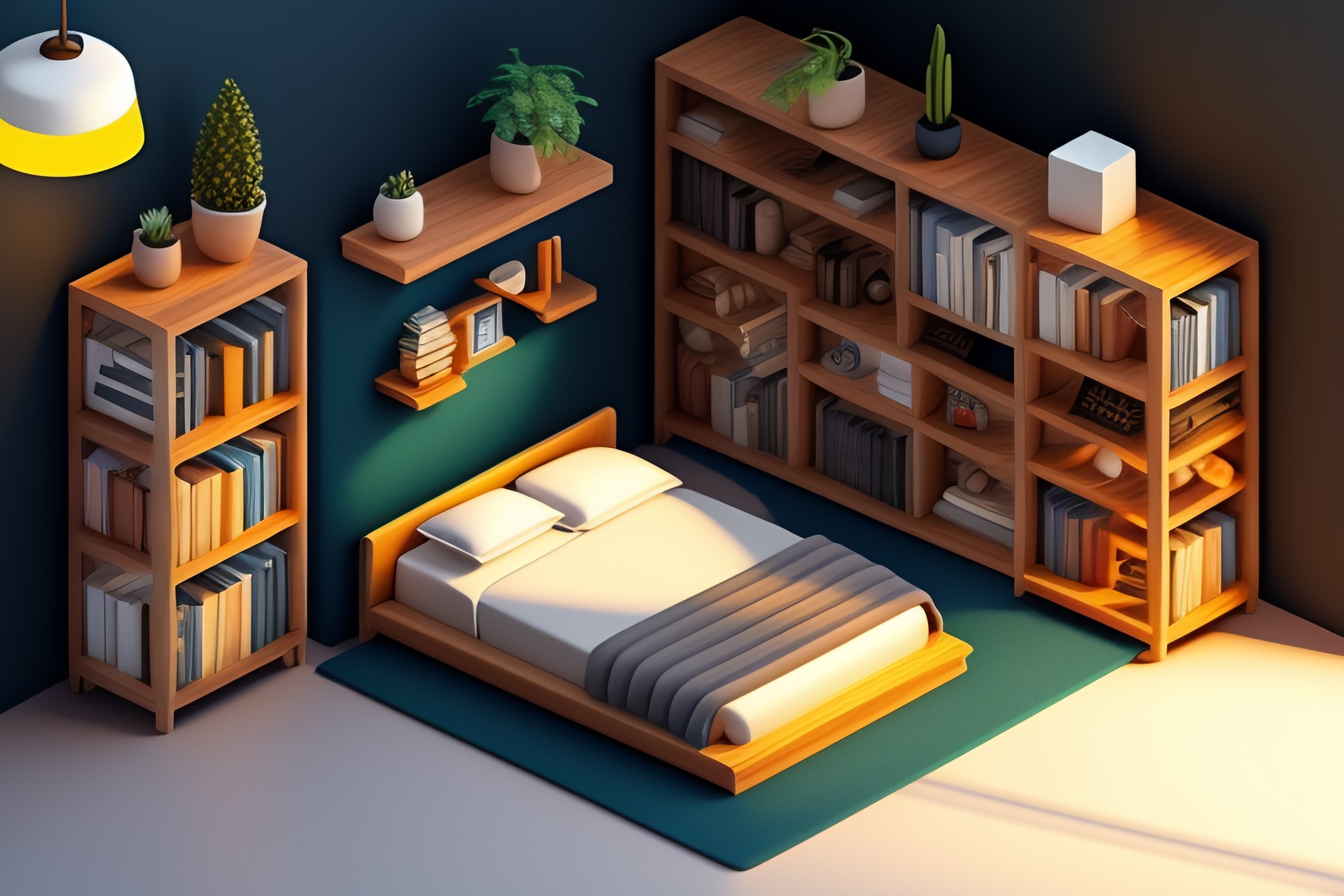 Lexica - Bedroom decor, isometric illustration, home office, bed, place ...