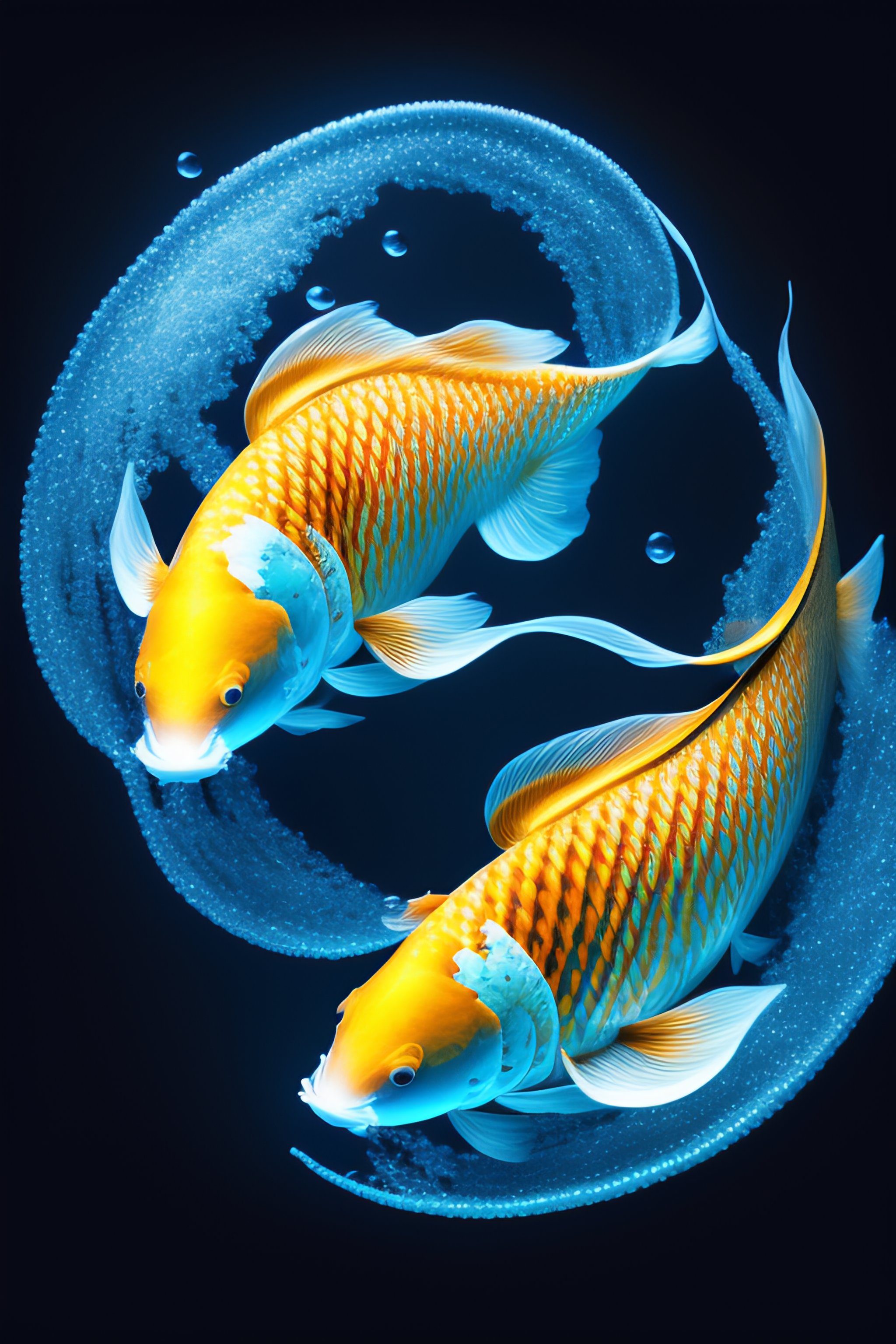 Lexica Two Koi Swimming Blue And Gold Underwater Luminescent Water