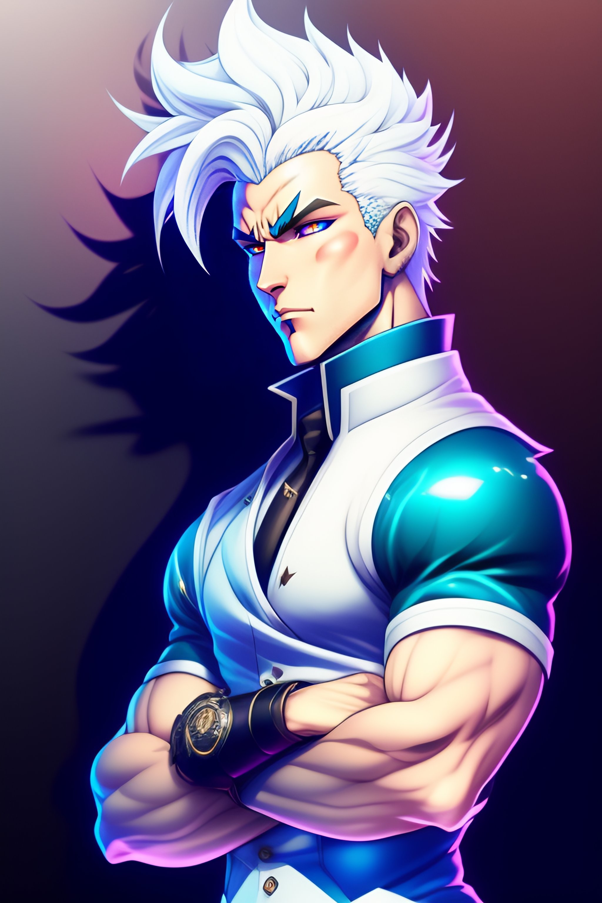 Lexica - White haired man doing a jojo pose with a blue stand