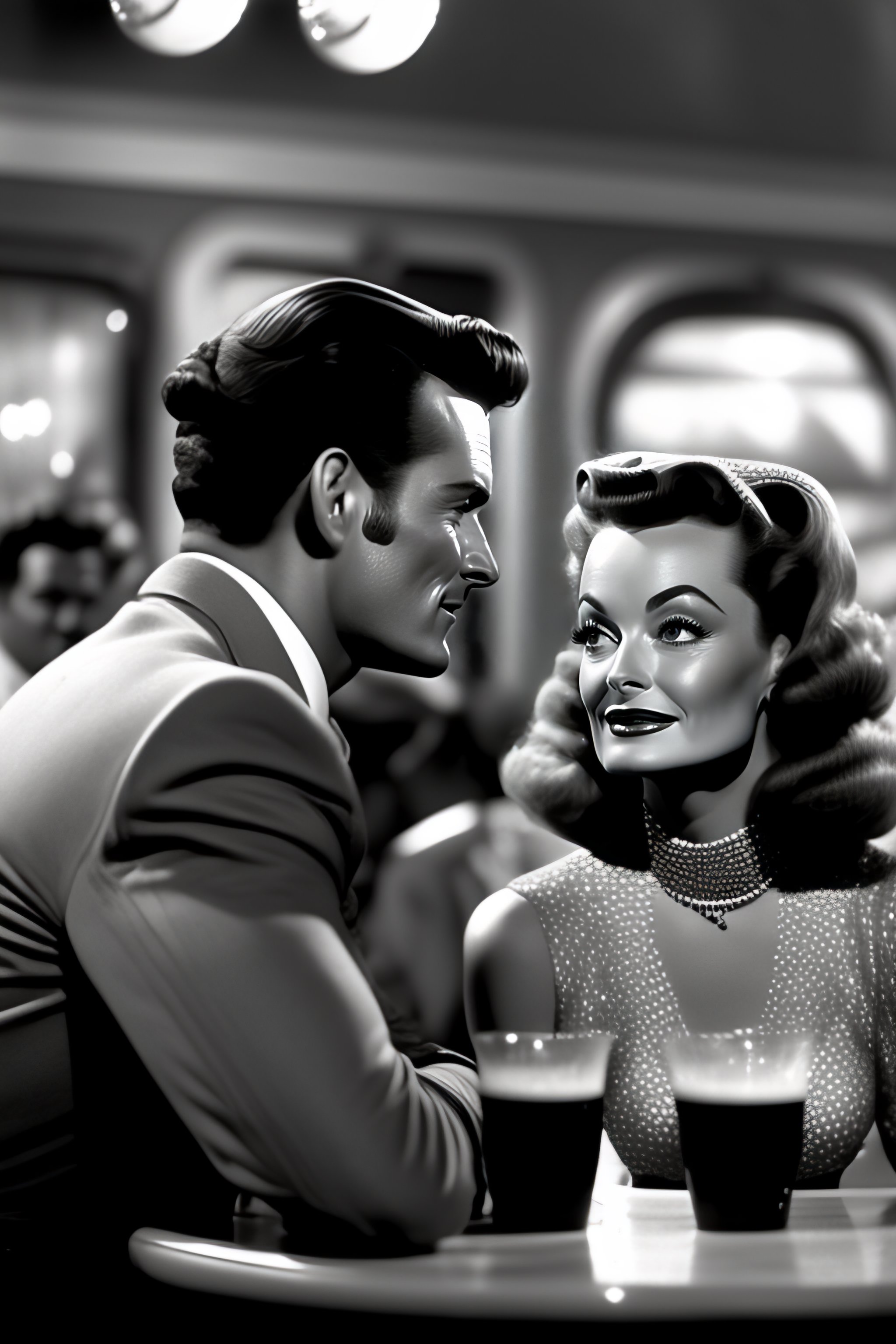 Lexica - An alien looks lovingly at Donna Reed in a 1950s café, black ...