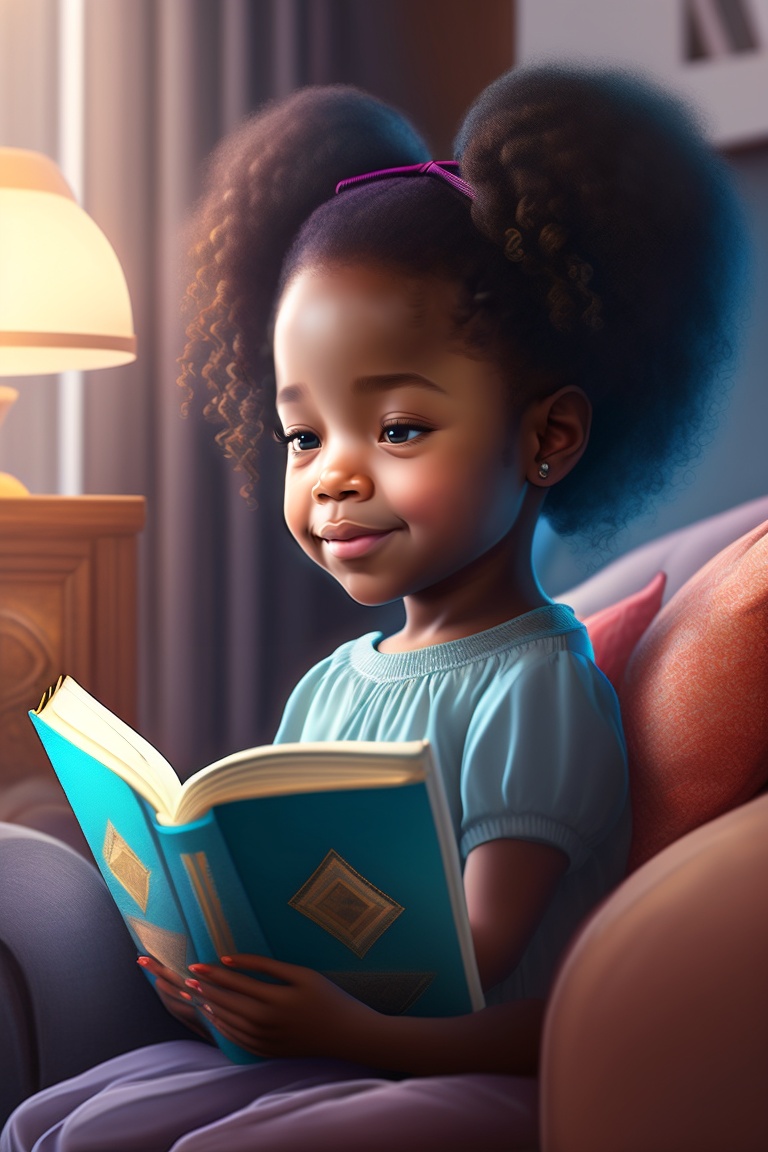 Lexica - A girl in a living room, sitting on the couch reading a book.