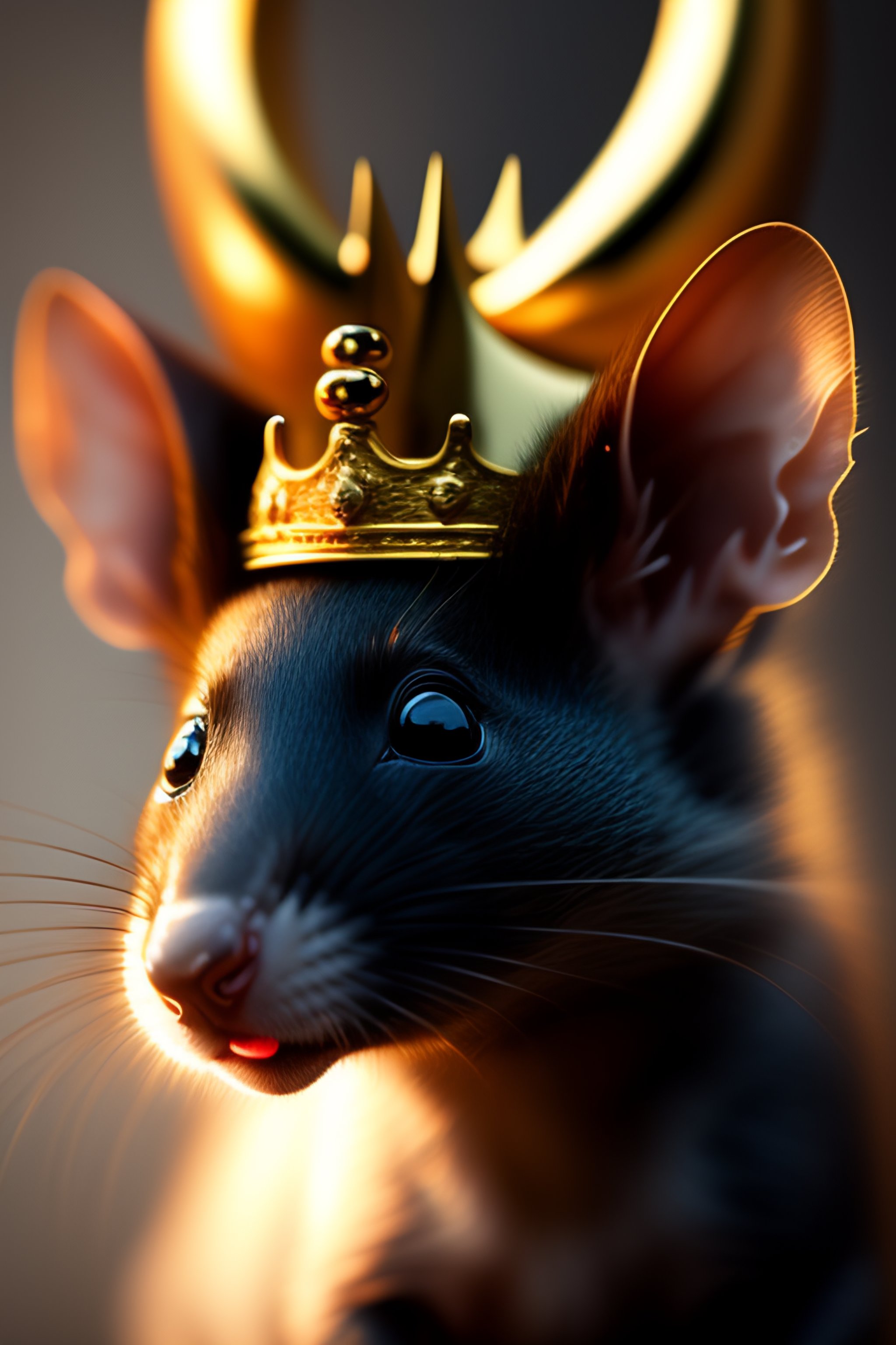 Scary, black rat king character, with symbolic golden crown Stock Vector