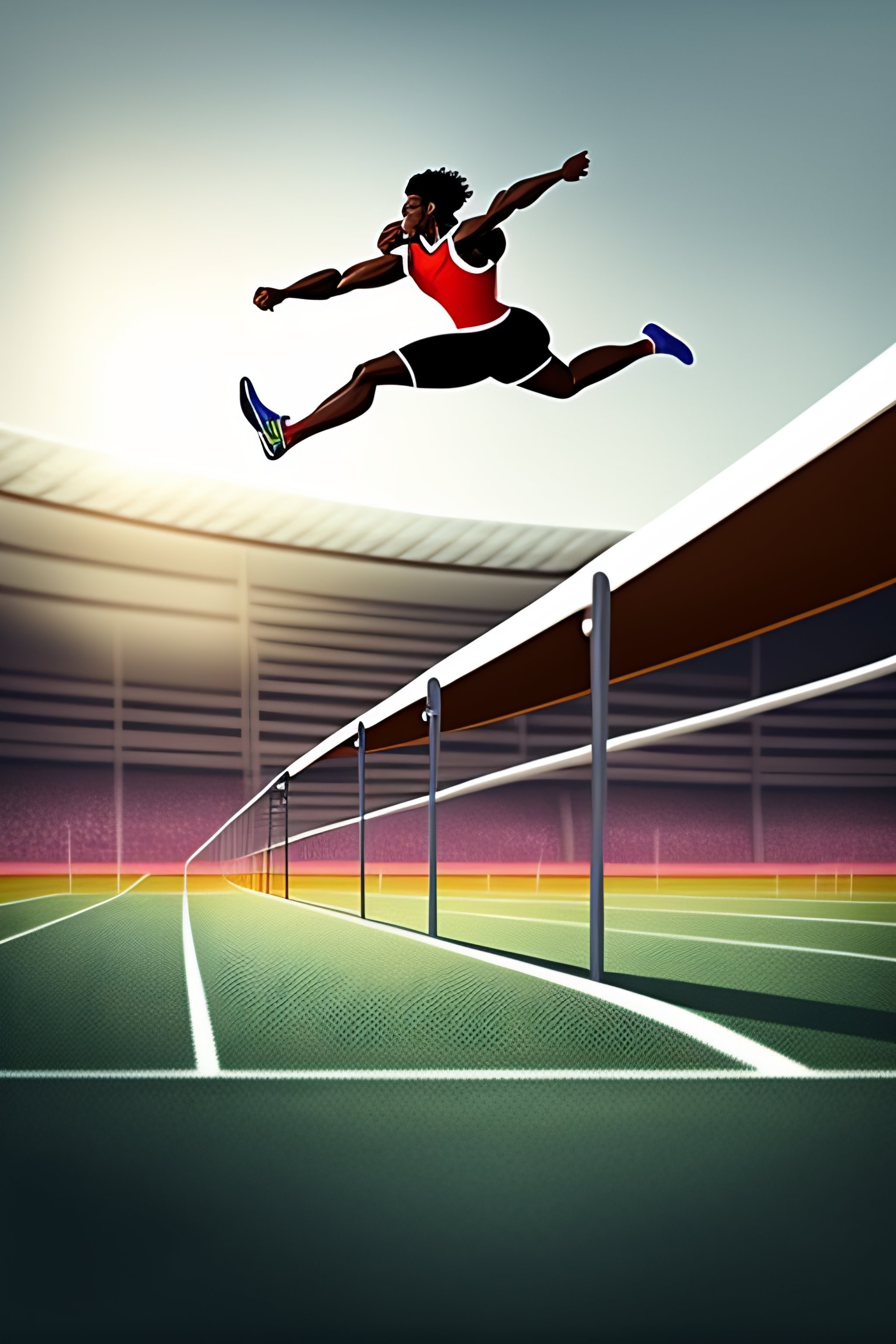 Lexica - Cartoon of a person leaping over a hurdle in track and field.  person is actively leaping over hurdle