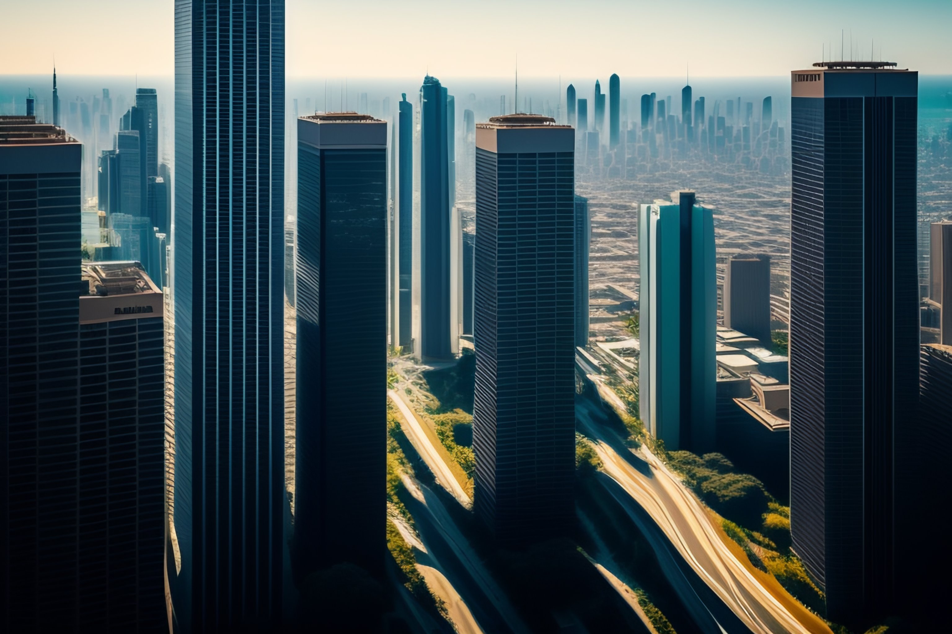 Lexica - Bird's eye view of a city with tall concrete buildings ...