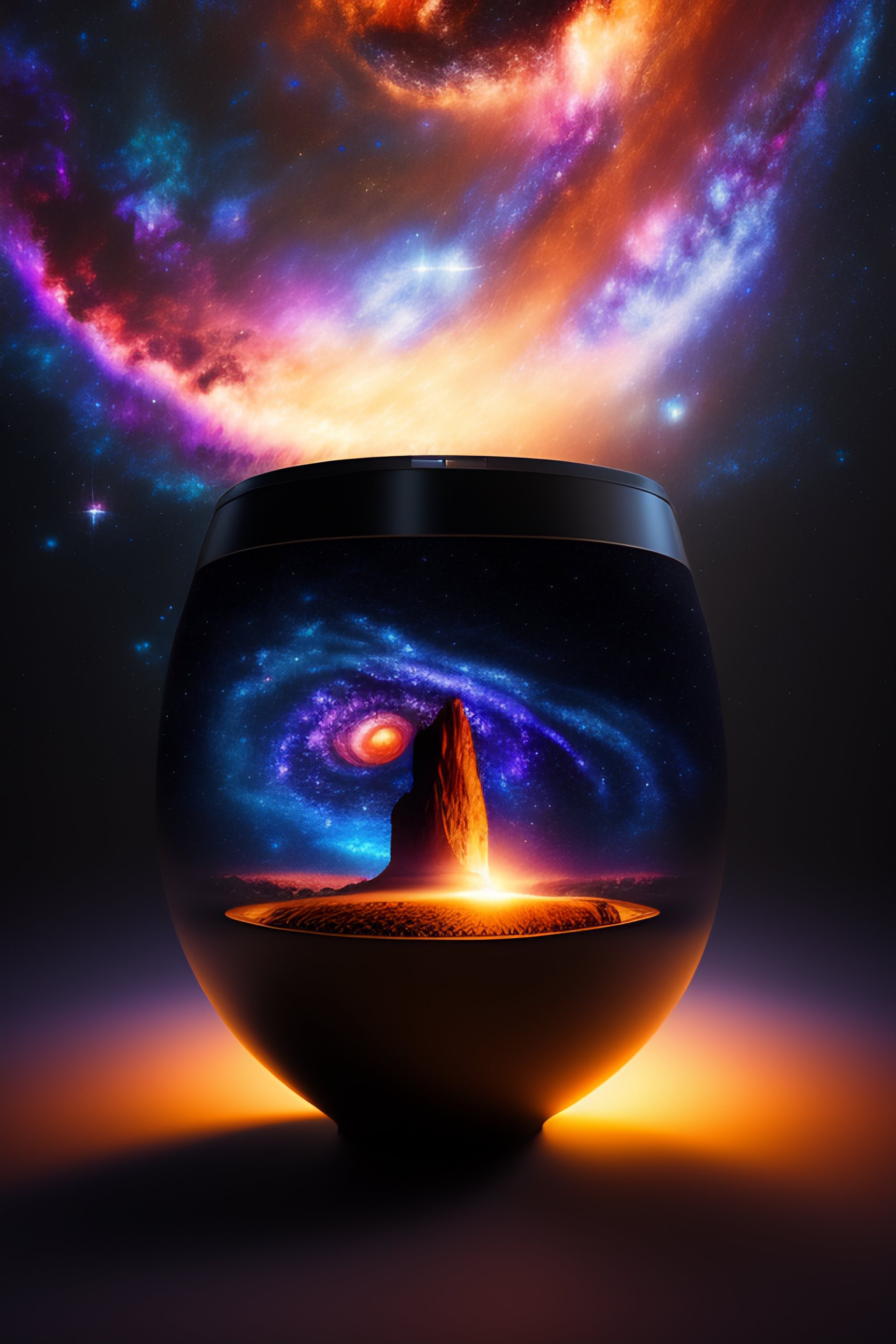 Lexica - Galaxy coming out of a coffe cup, projector, very intrincade ...