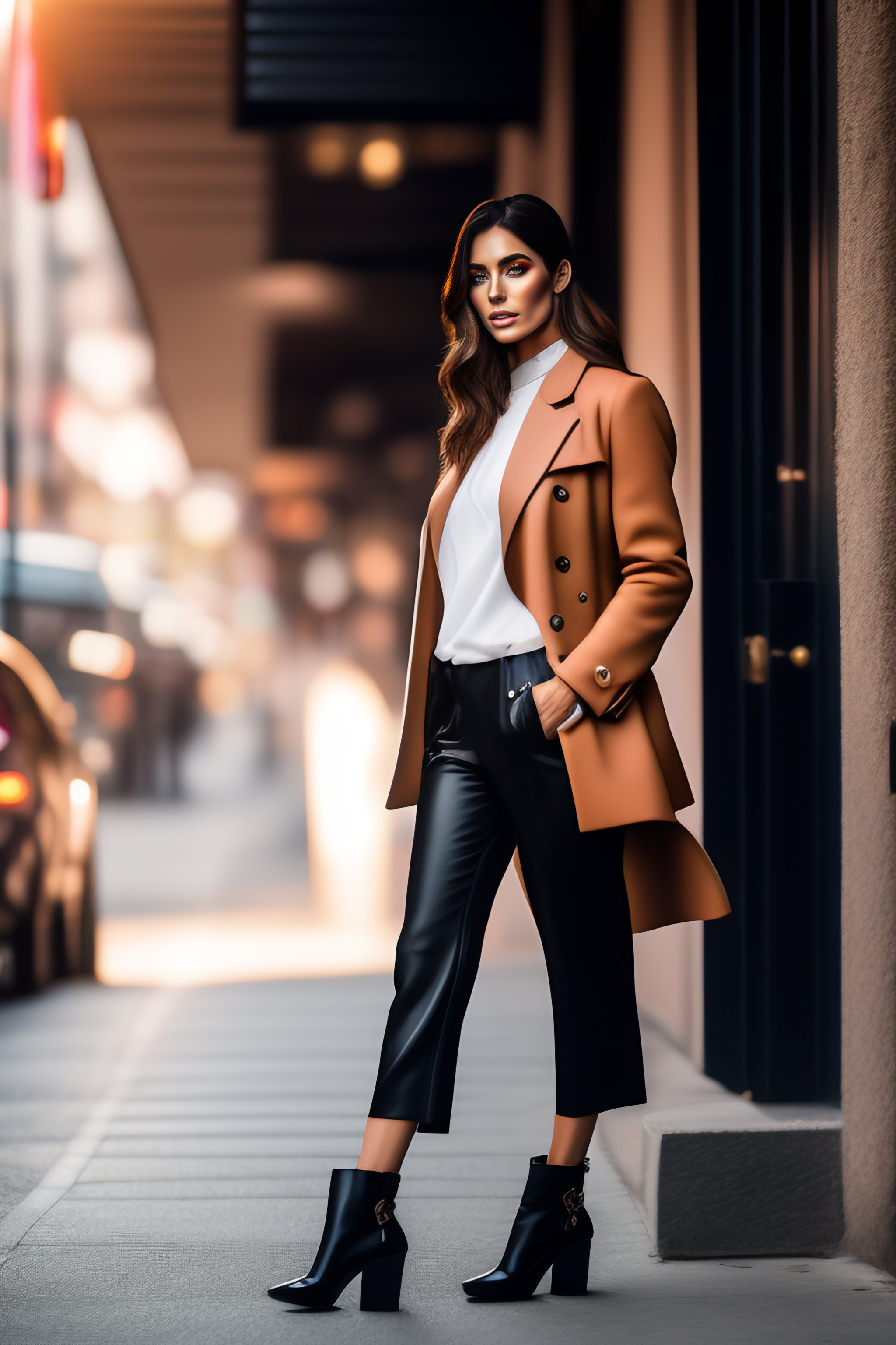 Lexica - Studio Portrait of sexy woman wearing Pants Outfit, full body,  100% real, focused in cloths, natural light, studio background, fashion  magaz