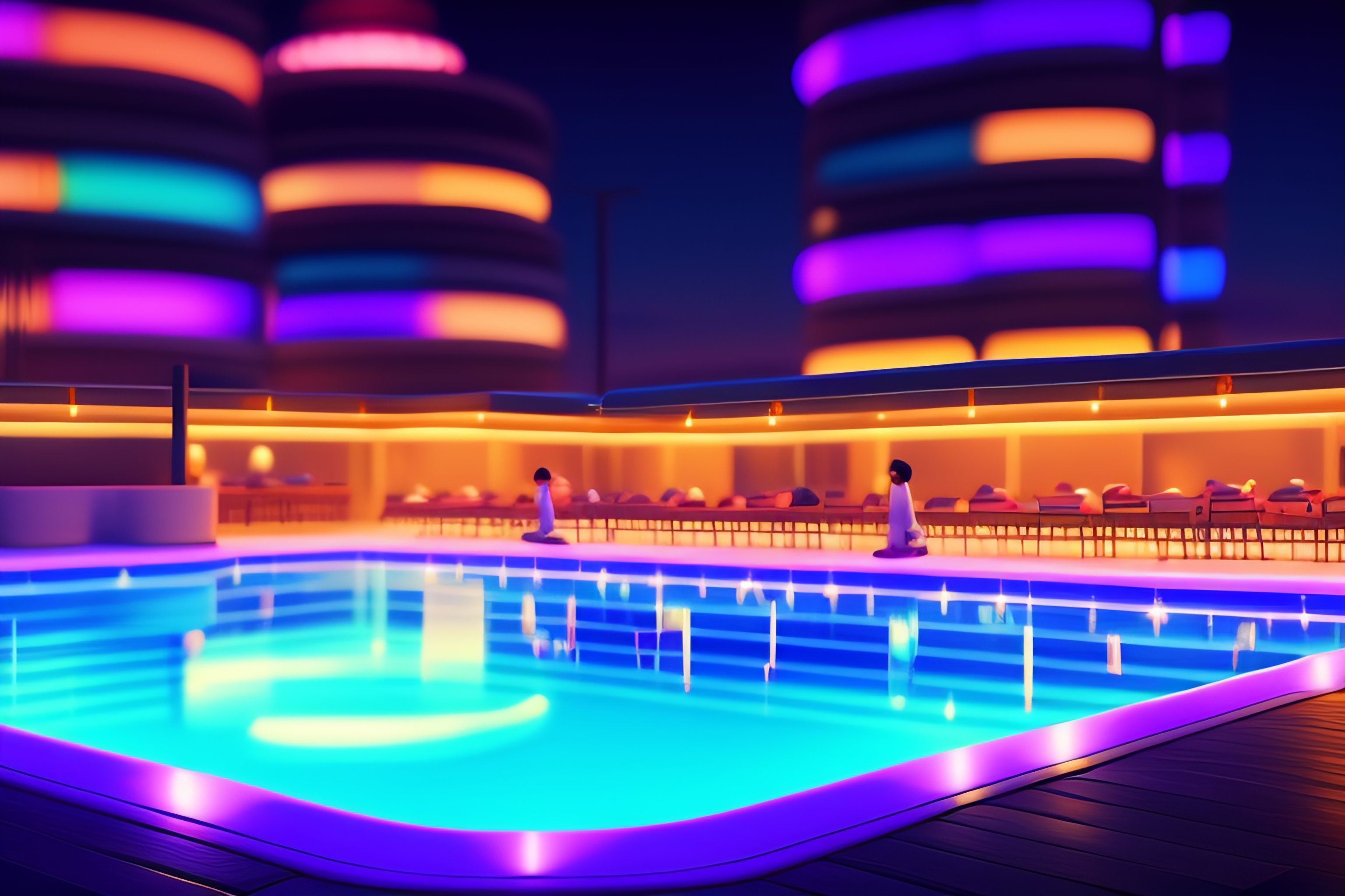 Lexica - Pool party late at night with funky music people dancing in ...